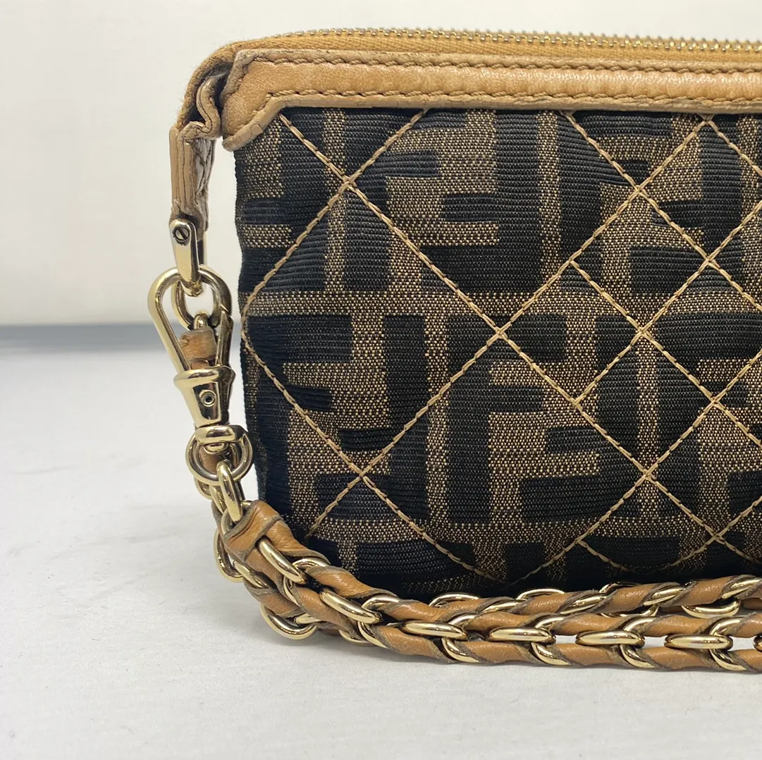 Fendi Tobacco Saddler Fendi Logo Top Zip Chain Mini Bag
