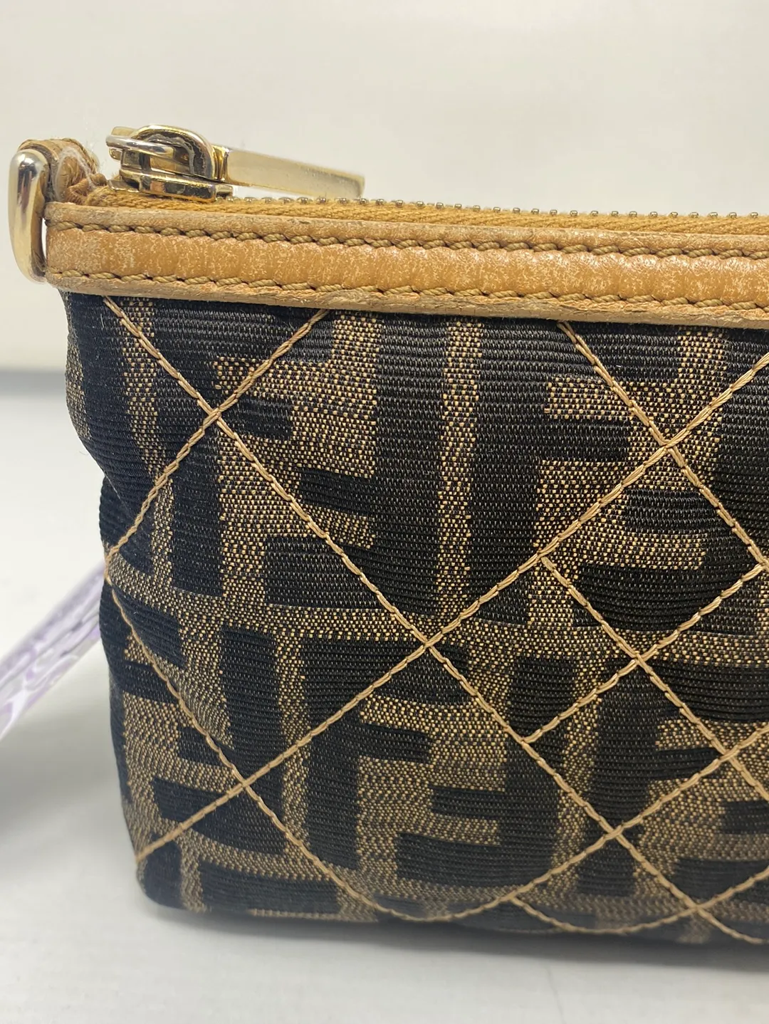 Fendi Tobacco Saddler Fendi Logo Top Zip Chain Mini Bag