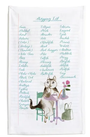 Fish Shopping List Tea Towel