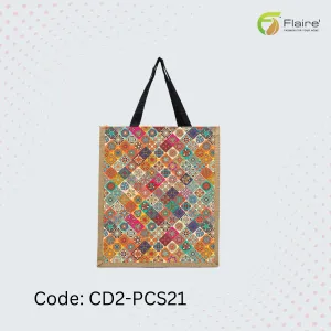 Flaire - Handmade Grocery Bag with Jute, Pakistani Traditional Handcrafted Product.