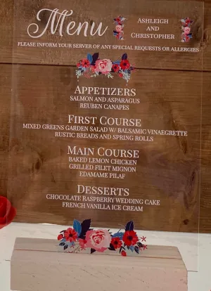 FLORAL ACRYLIC MENU 5"X7"