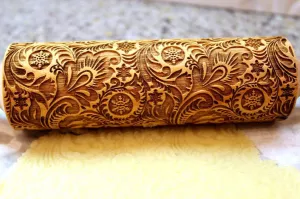 Frosty Flowers Embossing Rolling Pin, Christmas Gift,  Textured Cookie, Clay Stamp, Pottery Roller