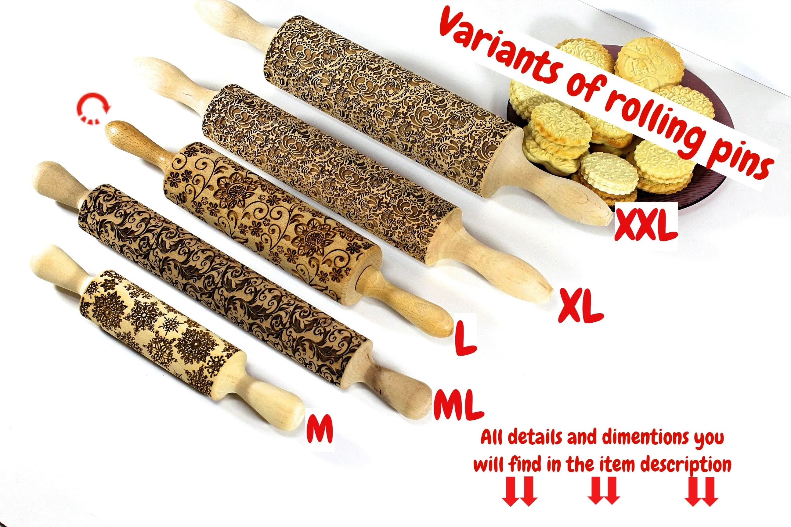 Frosty Flowers Embossing Rolling Pin, Christmas Gift,  Textured Cookie, Clay Stamp, Pottery Roller