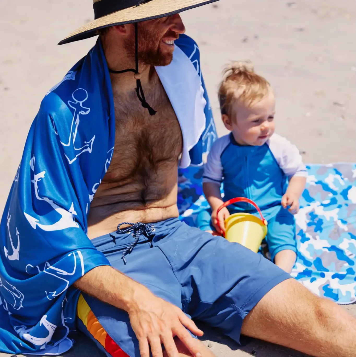 Full Size Upf 50  Sunscreen Towel (Blue Anchor)
