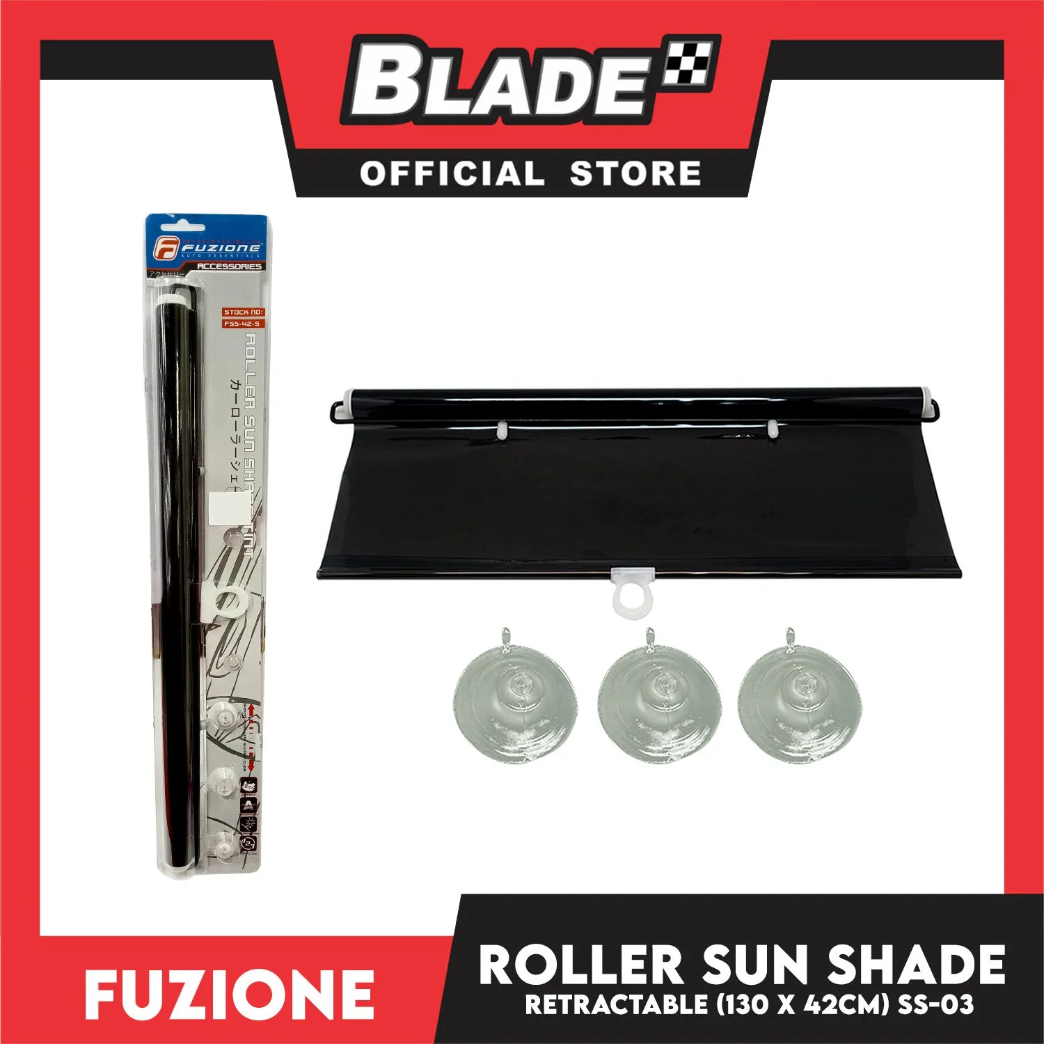 Fuzione Retractable Roller Sun Shade Tint (Black) SS-03 42x130cm