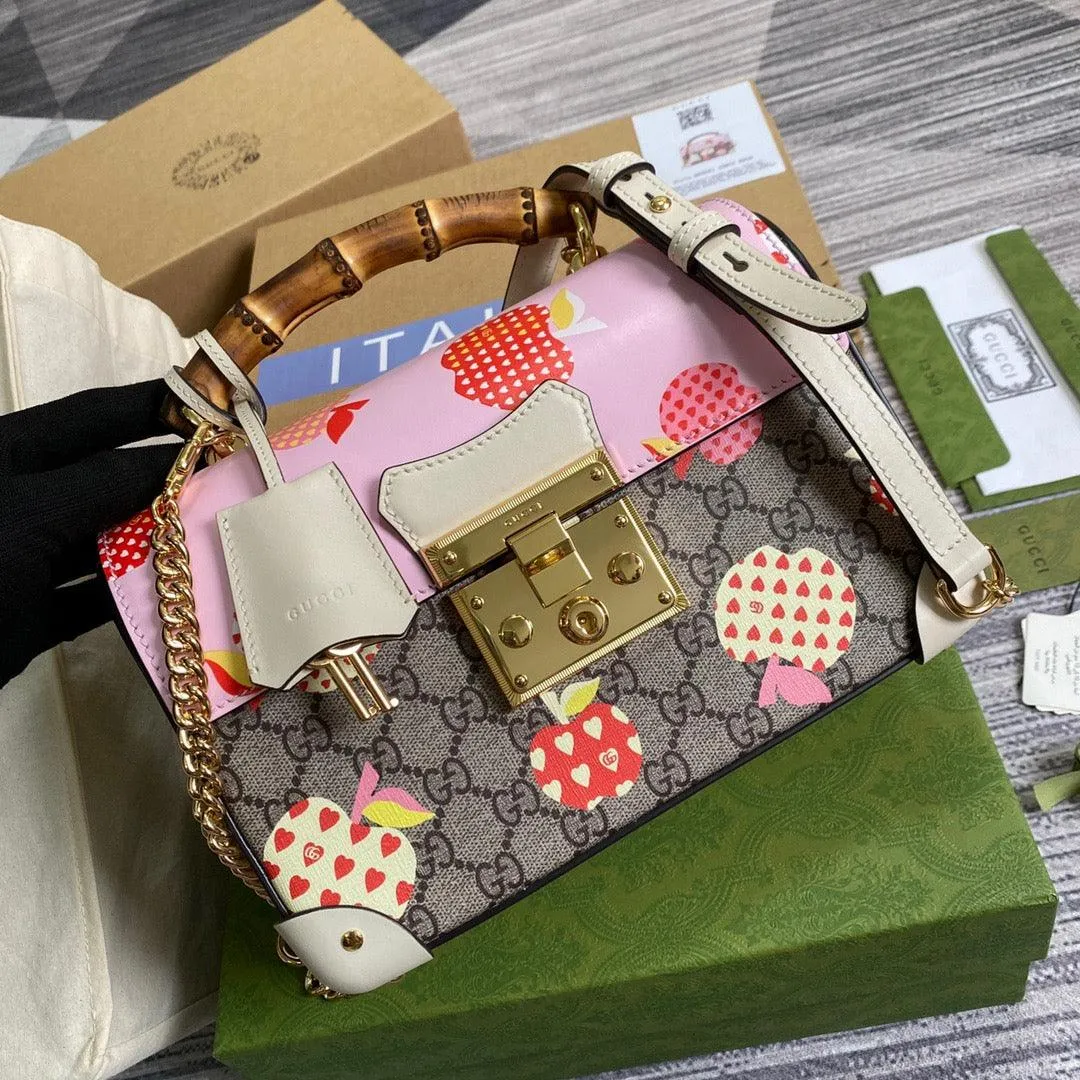 gg Padlock gg Small amboo Strawberry Shoulder Bag Beige For Women, Women&#8217;s Bags 9.5in/24cm gg