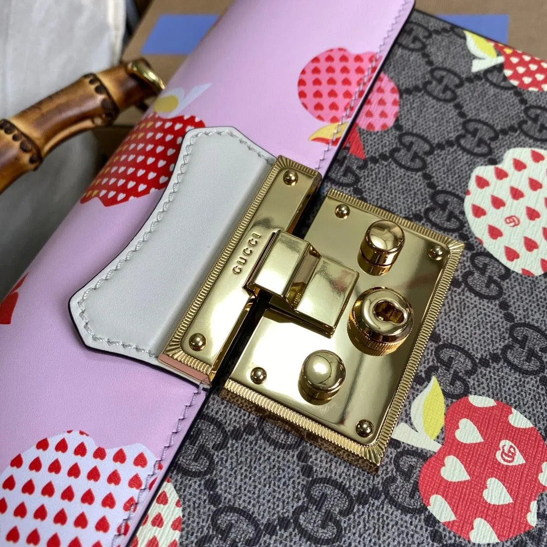 gg Padlock gg Small amboo Strawberry Shoulder Bag Beige For Women, Women&#8217;s Bags 9.5in/24cm gg