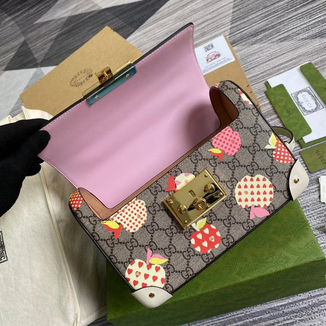 gg Padlock gg Small amboo Strawberry Shoulder Bag Beige For Women, Women&#8217;s Bags 9.5in/24cm gg