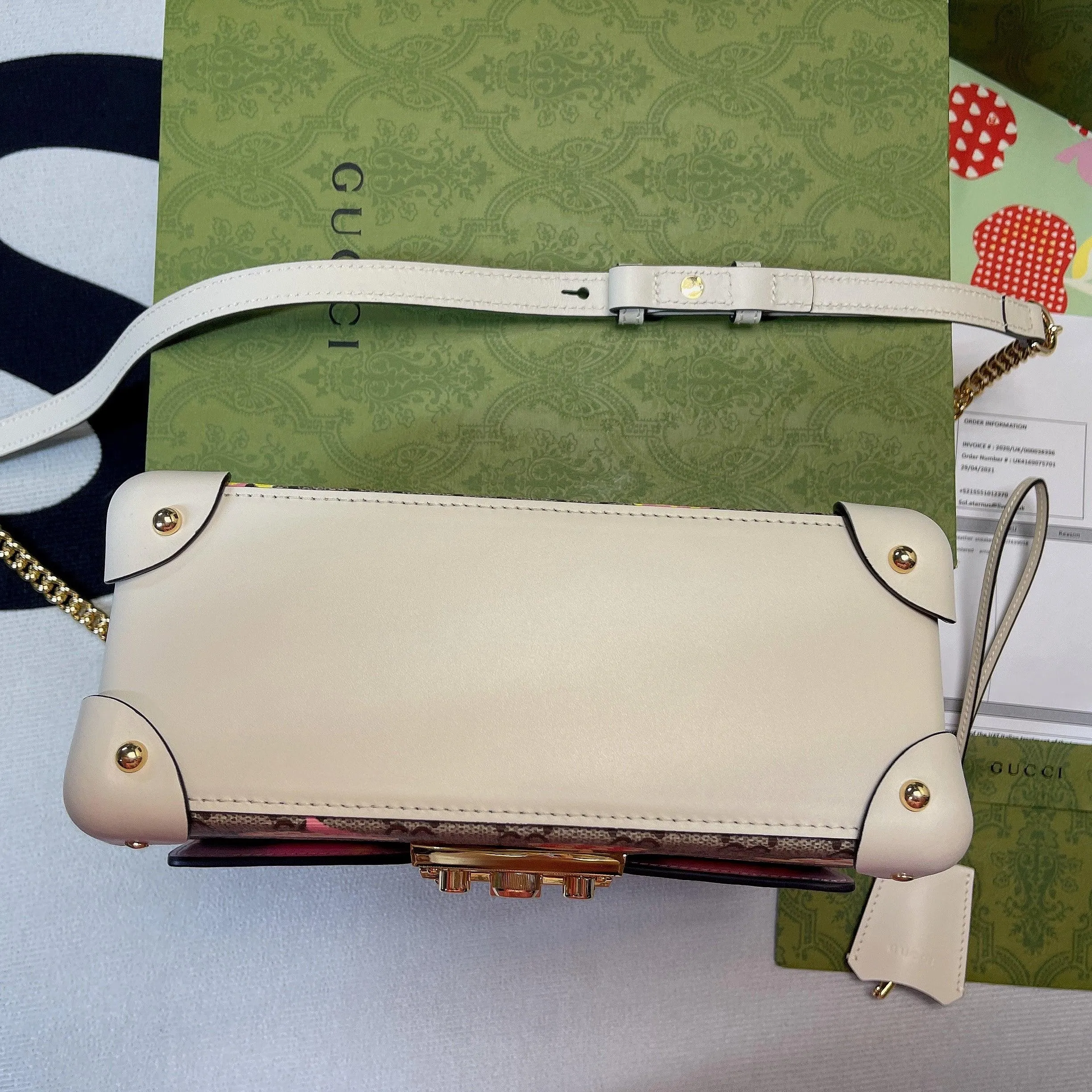 gg Padlock gg Small amboo Strawberry Shoulder Bag Beige For Women, Women&#8217;s Bags 9.5in/24cm gg