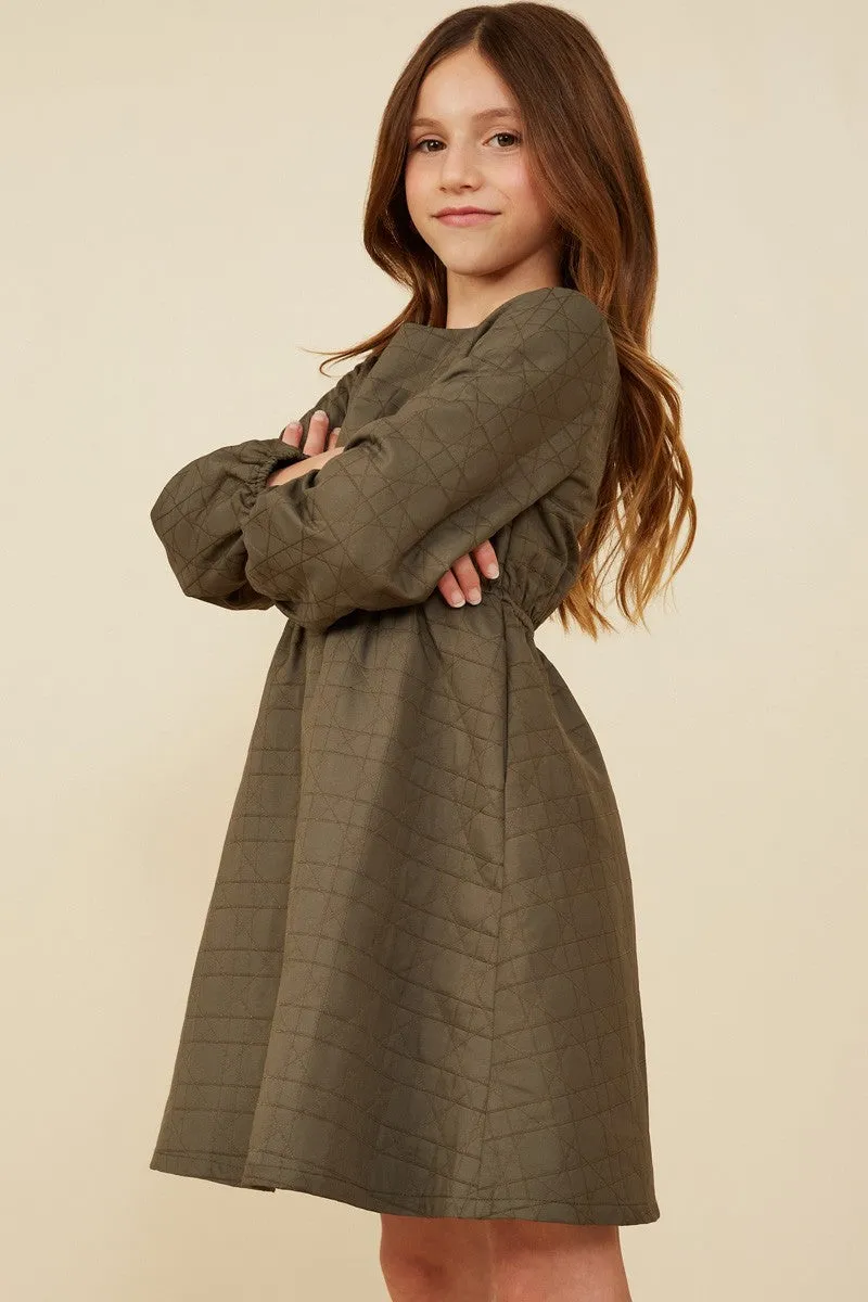 Girls Quilted Long Sleeve A Line Dress