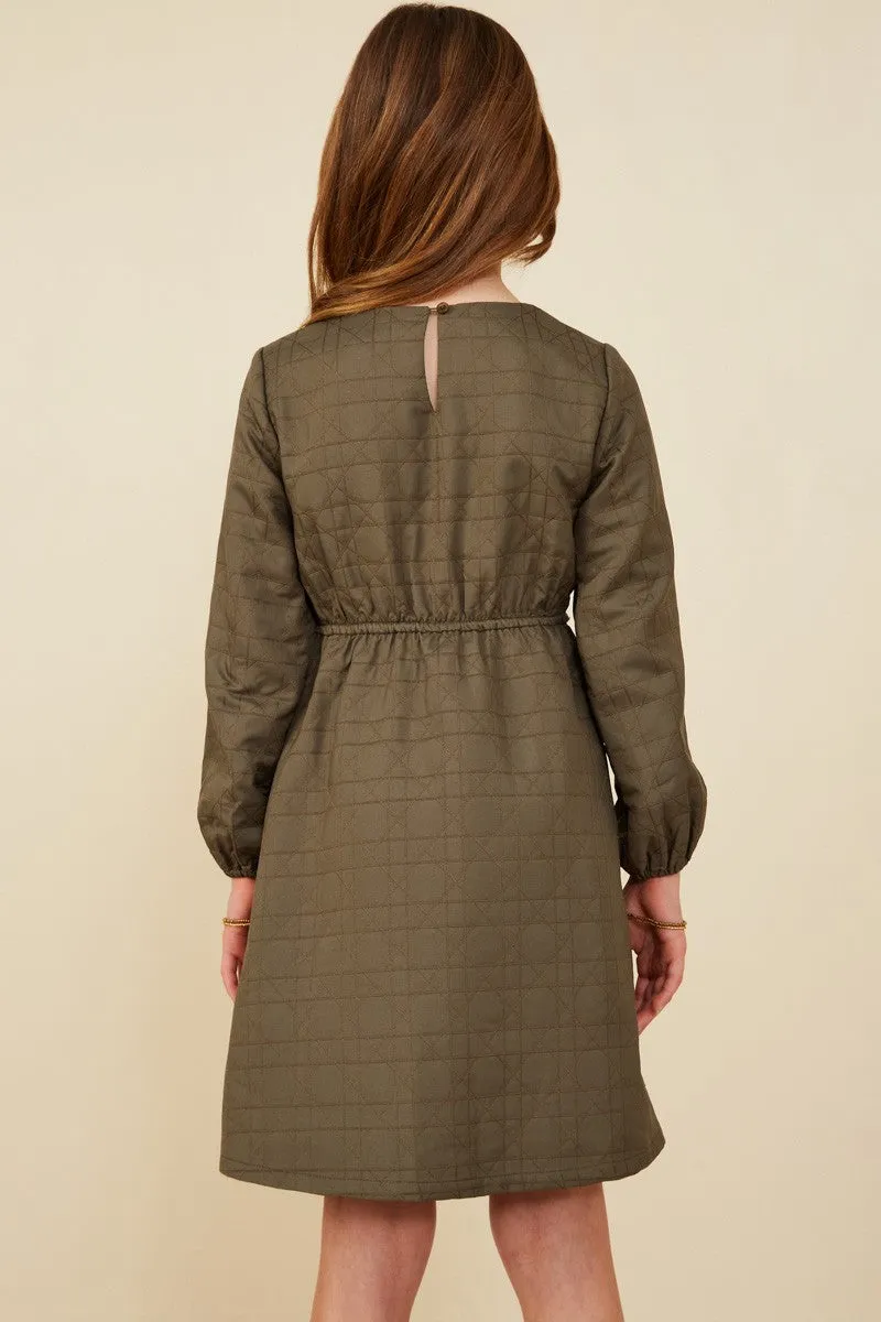 Girls Quilted Long Sleeve A Line Dress