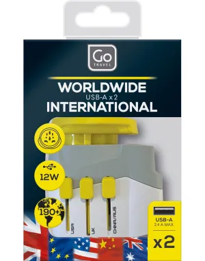 Go Travel Worldwide Grounded Adapter   Twin USB