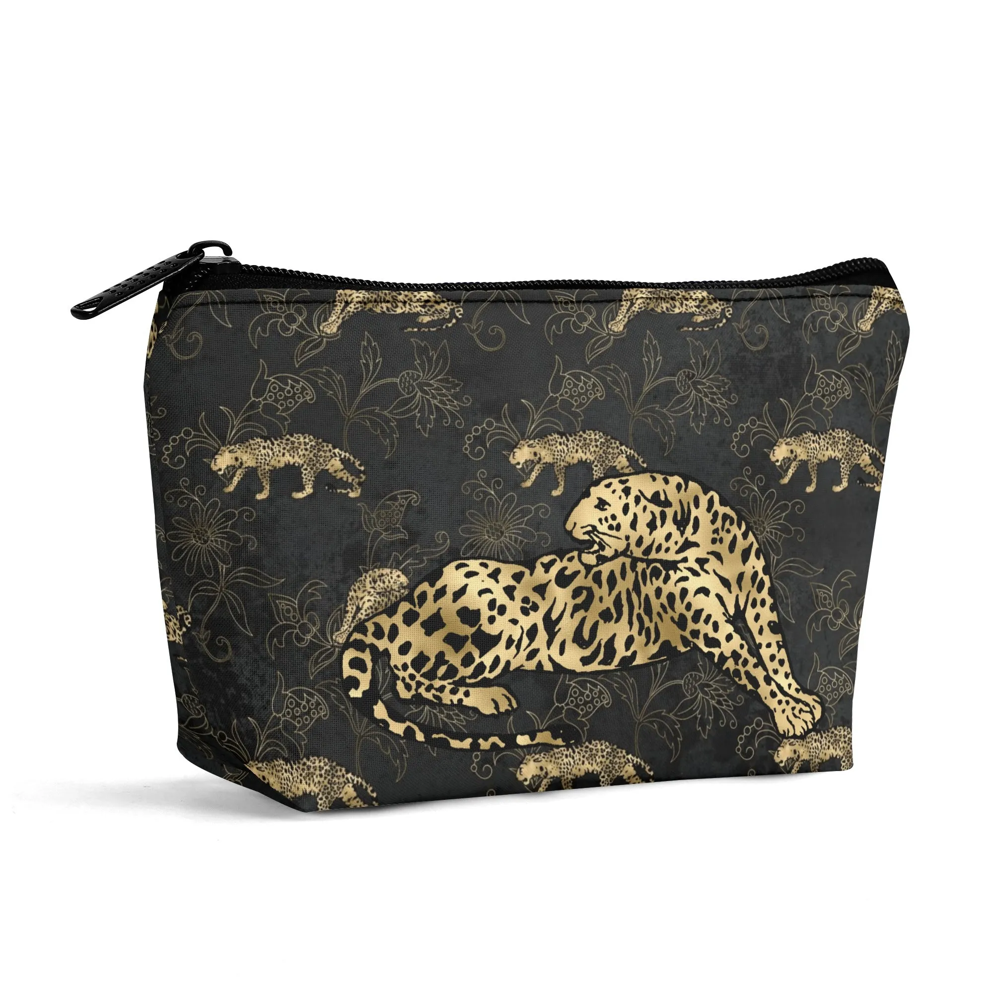 Gold Leopard Pattern Zipper Wristlet Bag