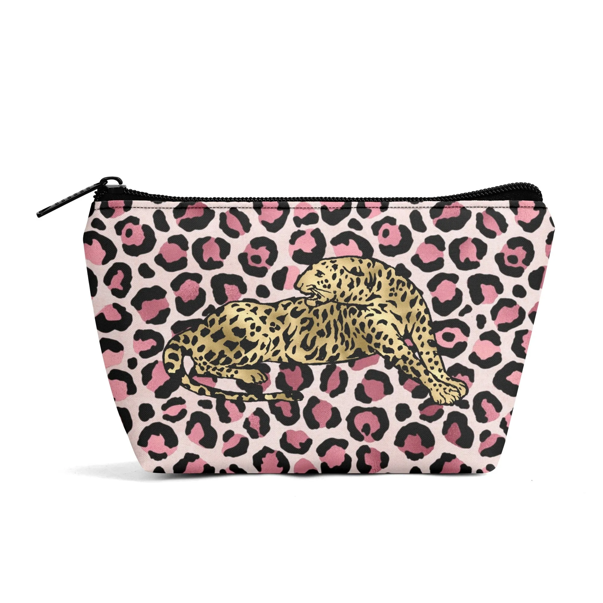 Gold Leopard Pattern Zipper Wristlet Bag