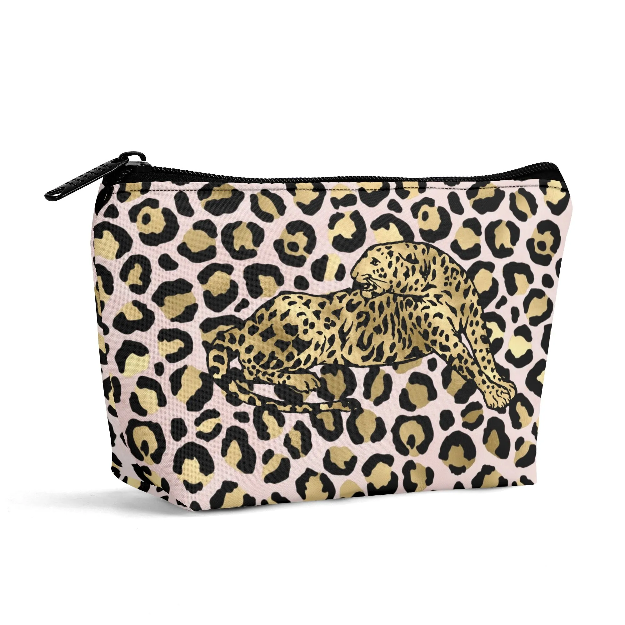 Gold Leopard Pattern Zipper Wristlet Bag