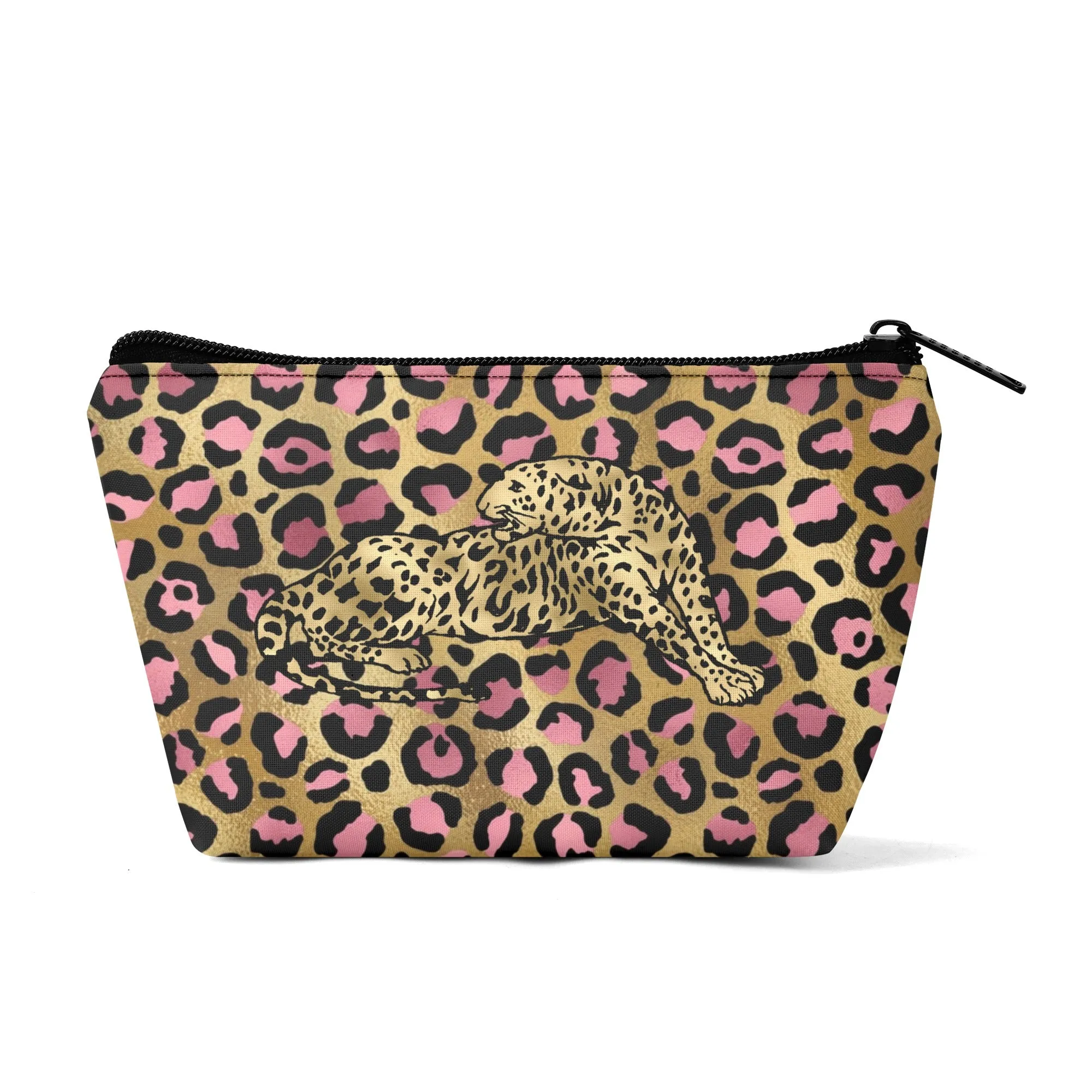 Gold Leopard Pattern Zipper Wristlet Bag