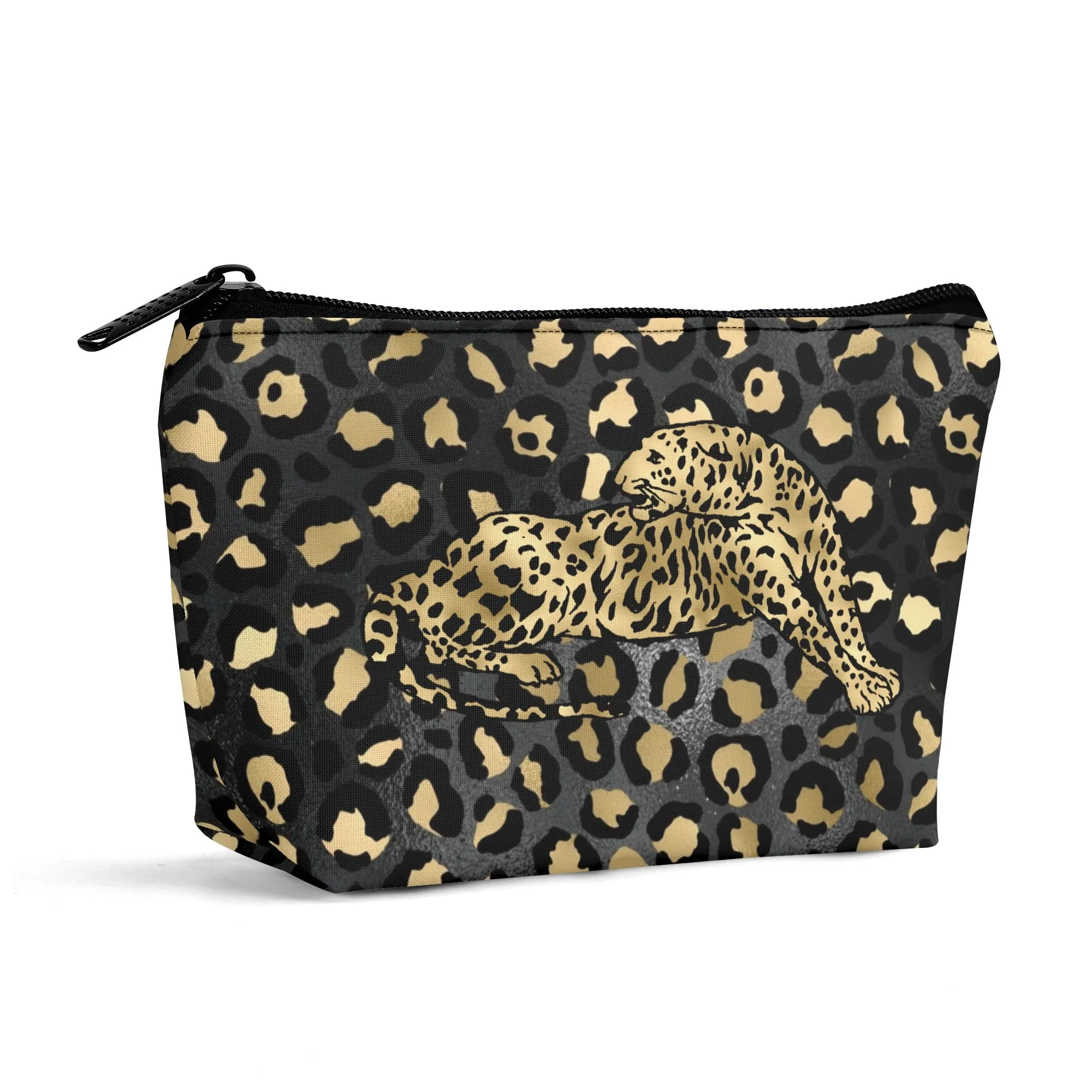 Gold Leopard Pattern Zipper Wristlet Bag