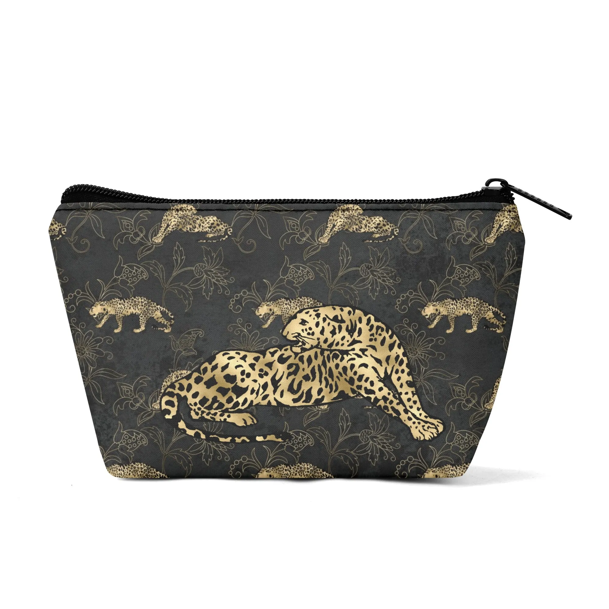Gold Leopard Pattern Zipper Wristlet Bag