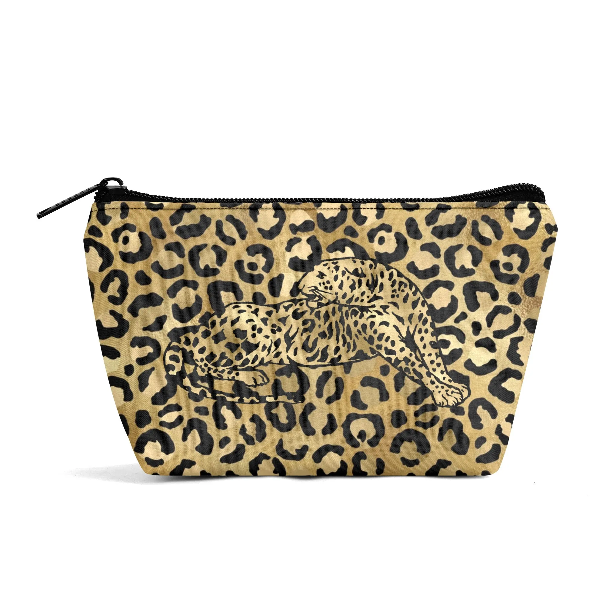 Gold Leopard Pattern Zipper Wristlet Bag