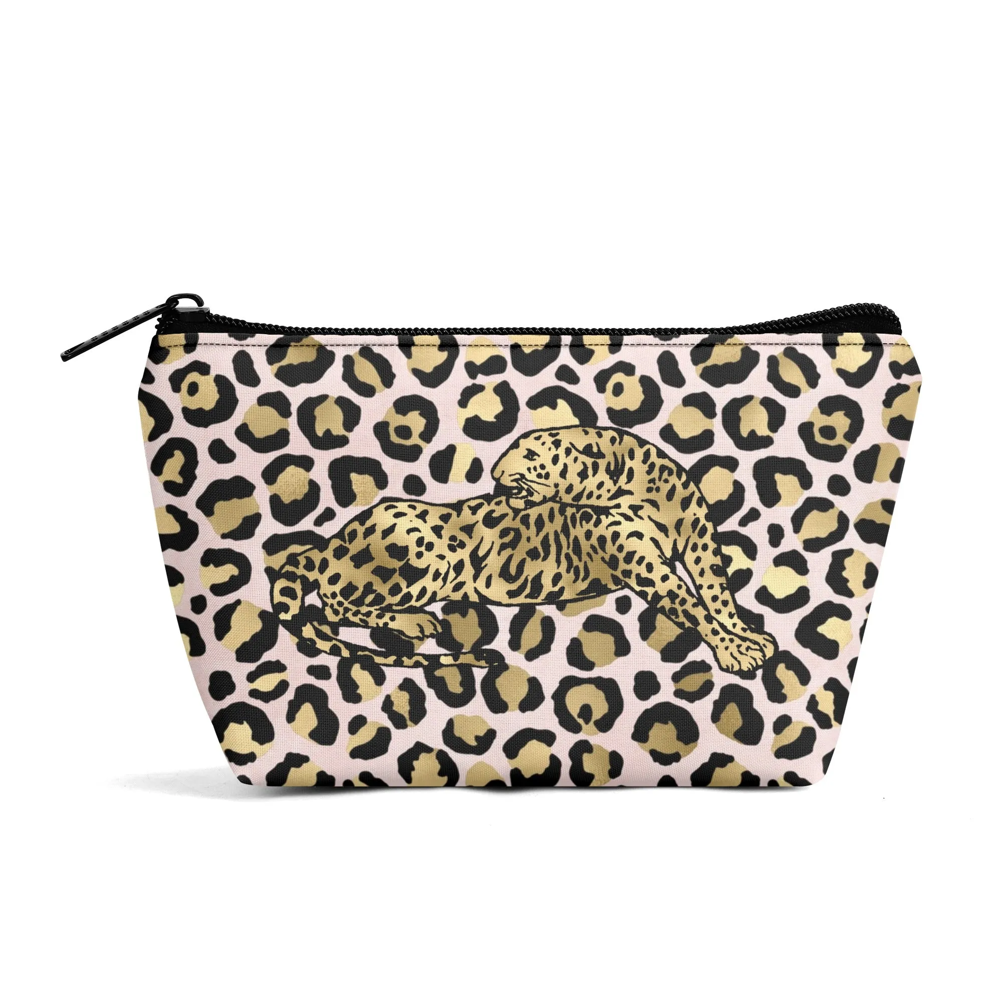 Gold Leopard Pattern Zipper Wristlet Bag