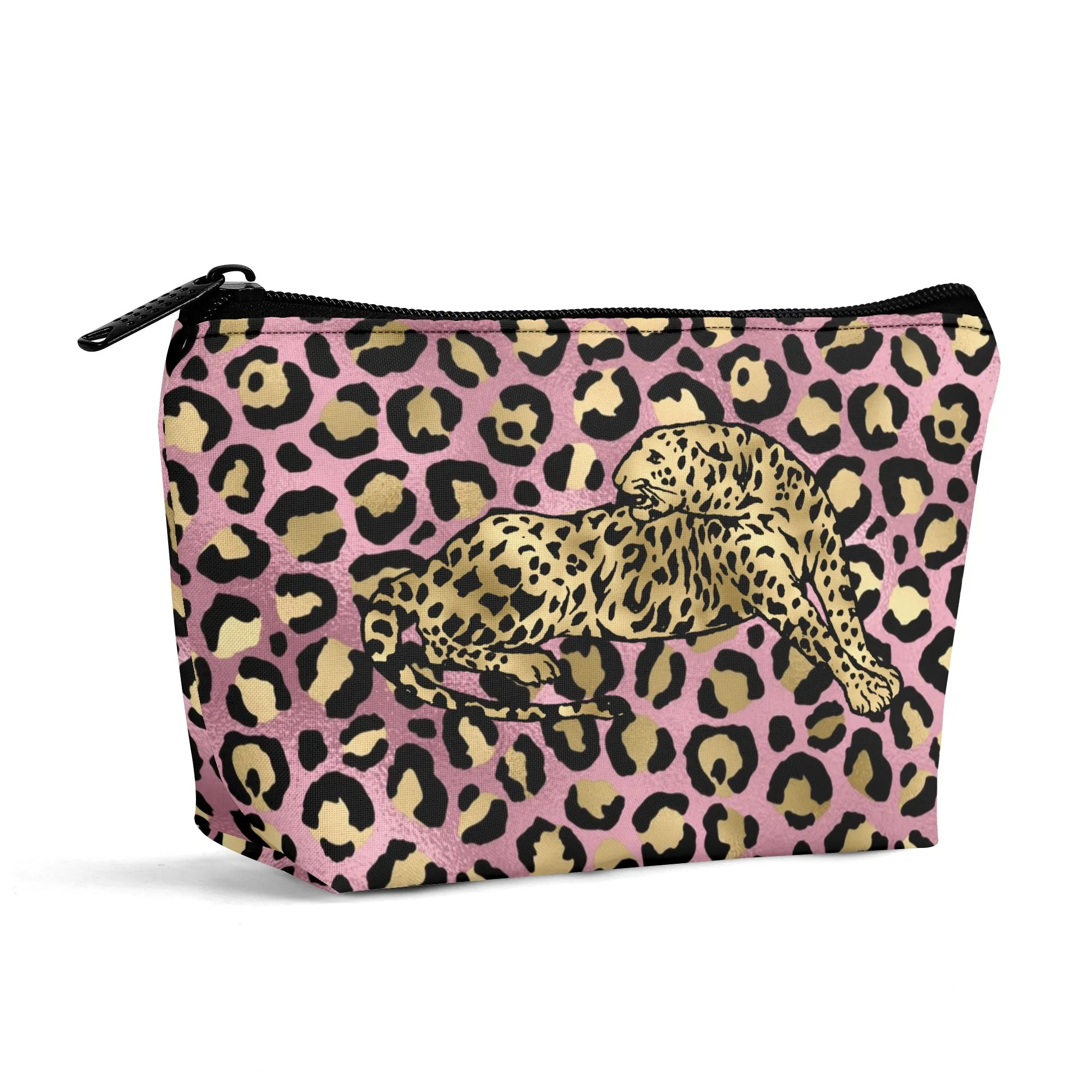 Gold Leopard Pattern Zipper Wristlet Bag
