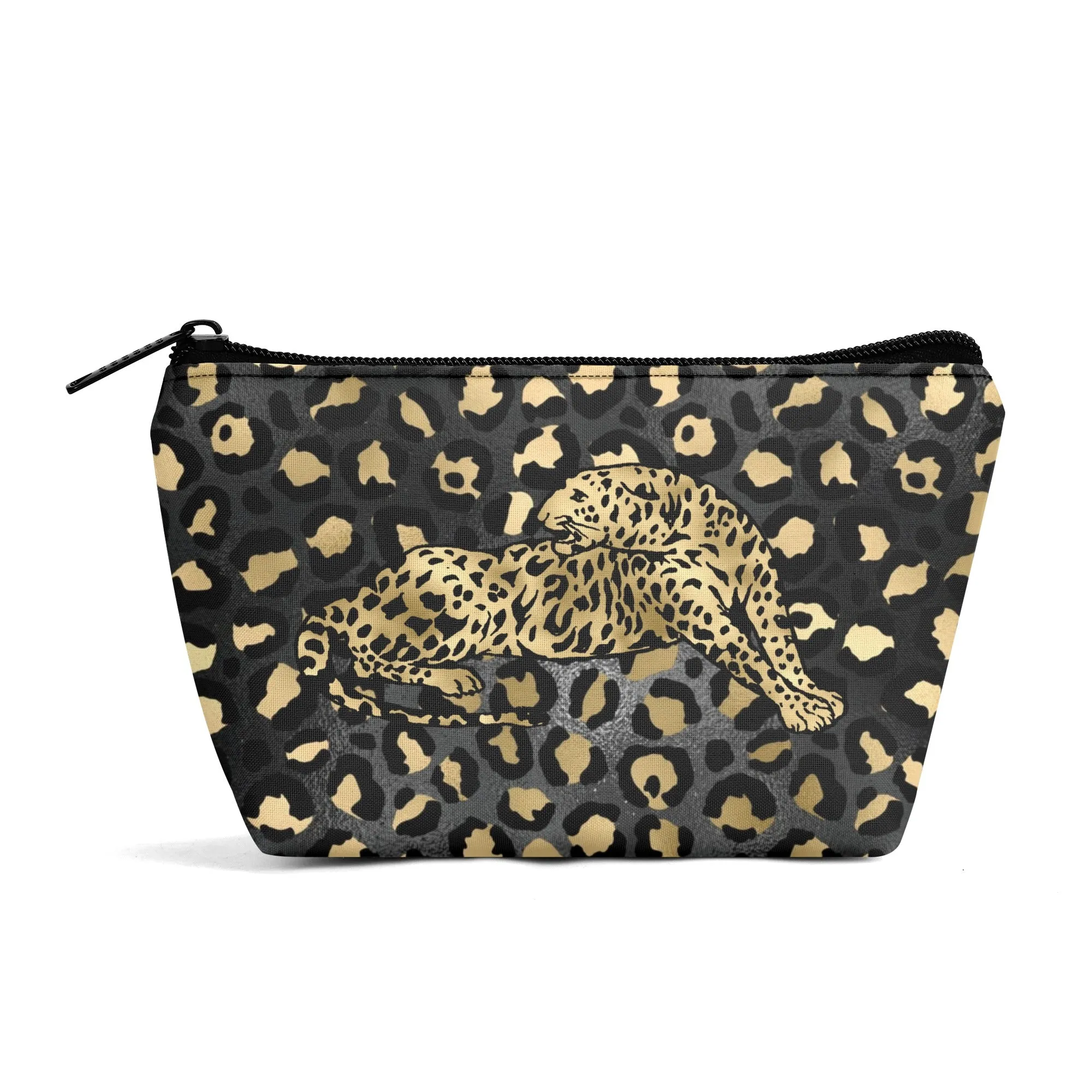 Gold Leopard Pattern Zipper Wristlet Bag