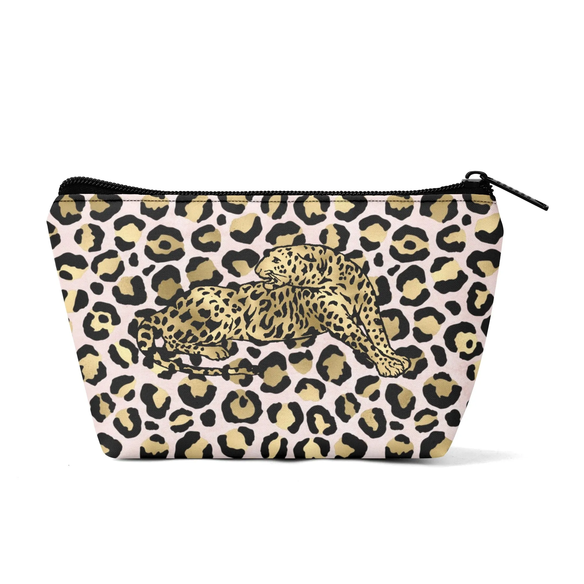 Gold Leopard Pattern Zipper Wristlet Bag