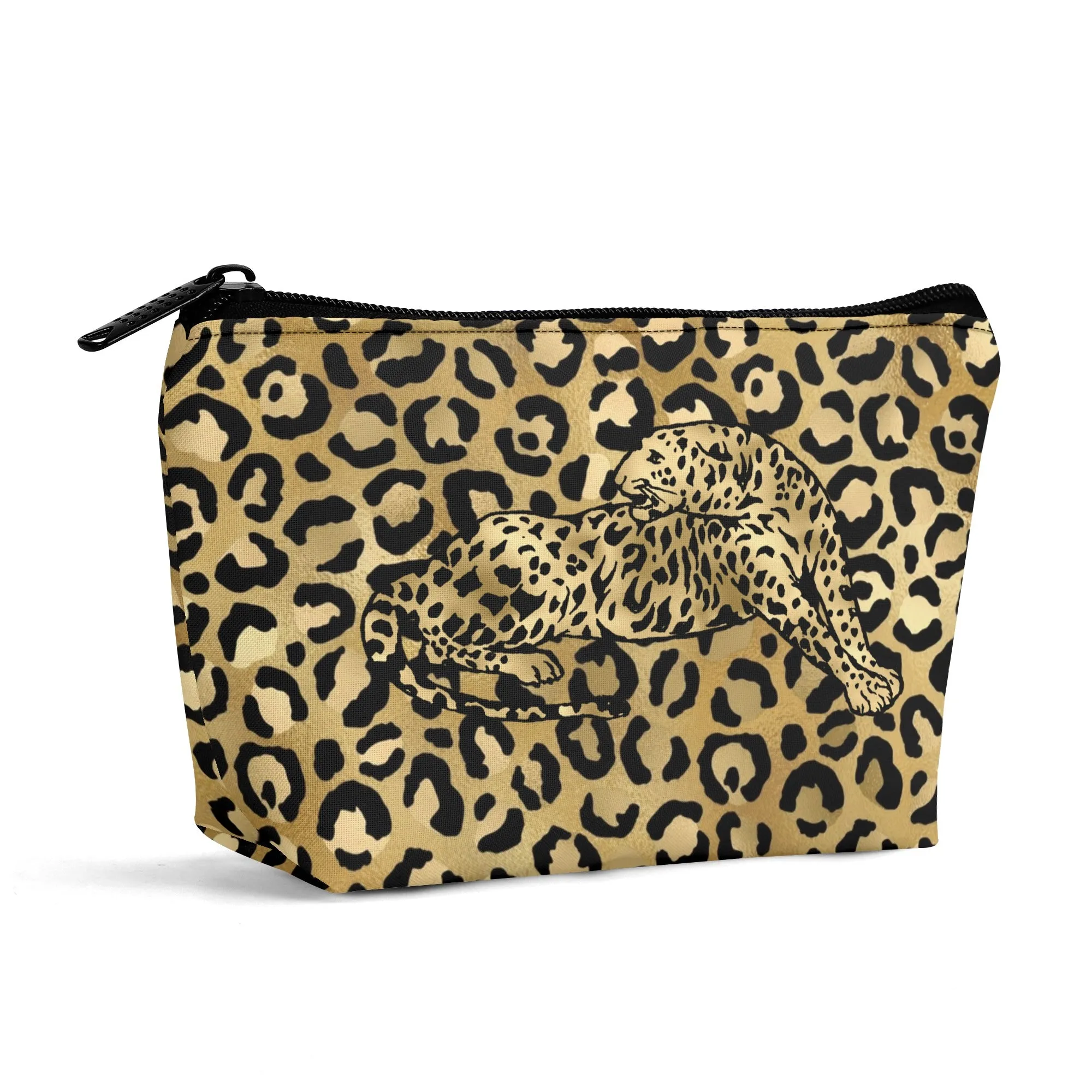 Gold Leopard Pattern Zipper Wristlet Bag