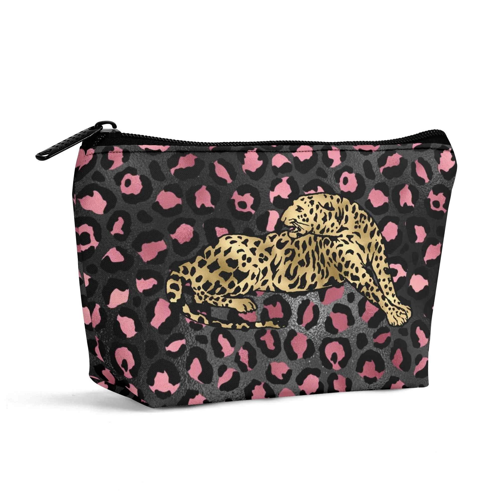 Gold Leopard Pattern Zipper Wristlet Bag