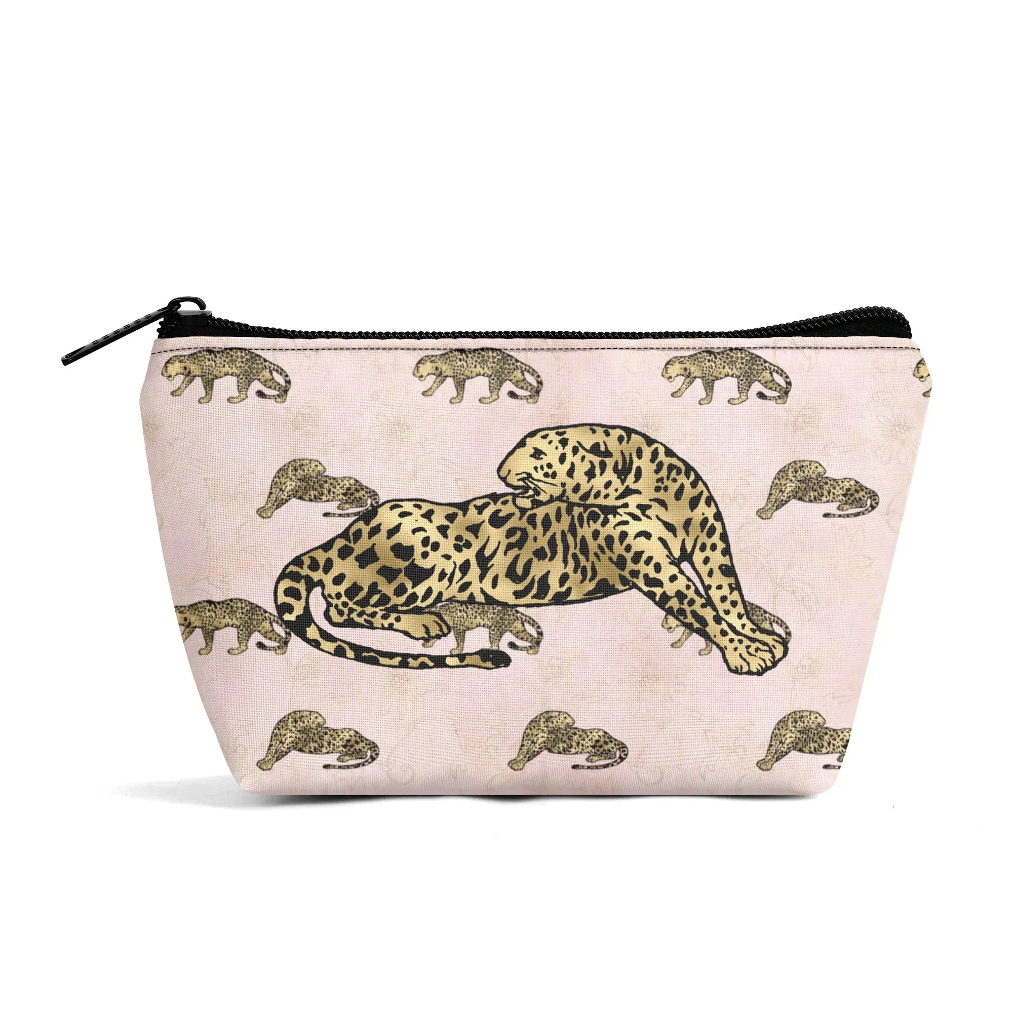 Gold Leopard Pattern Zipper Wristlet Bag