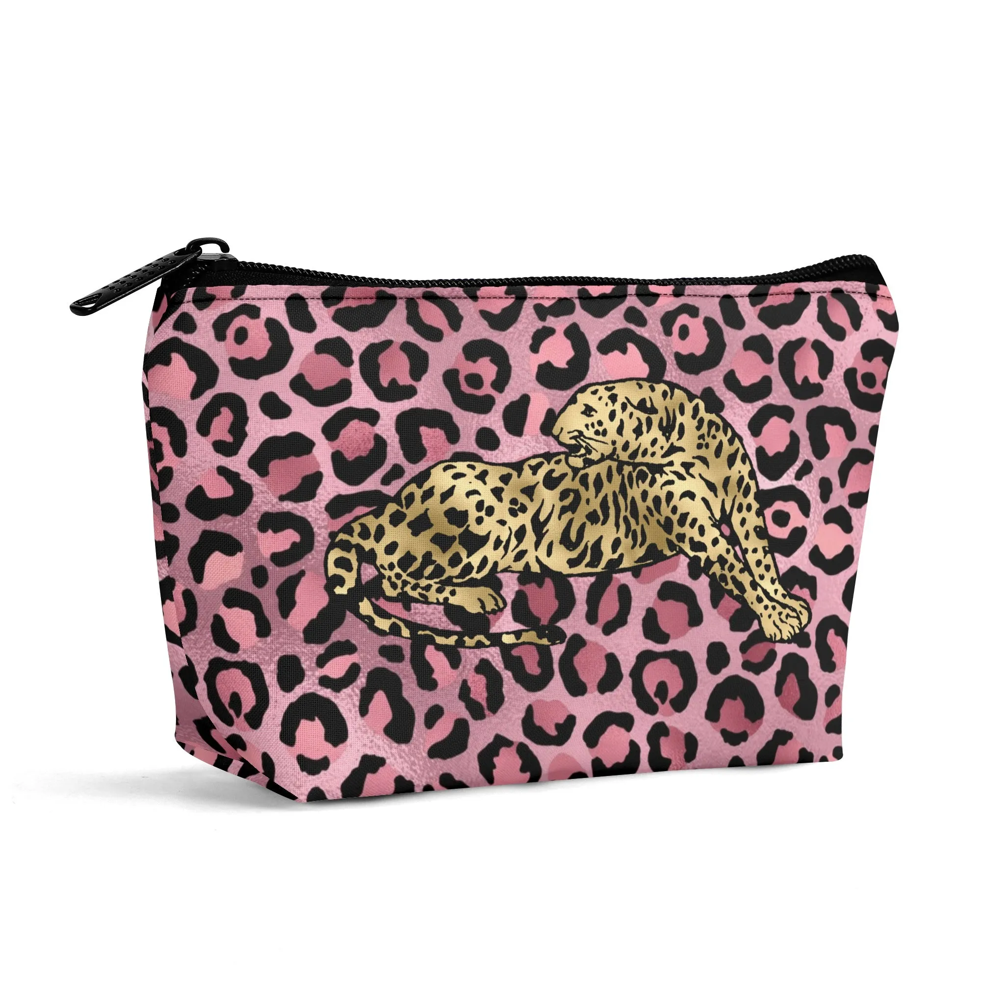 Gold Leopard Pattern Zipper Wristlet Bag