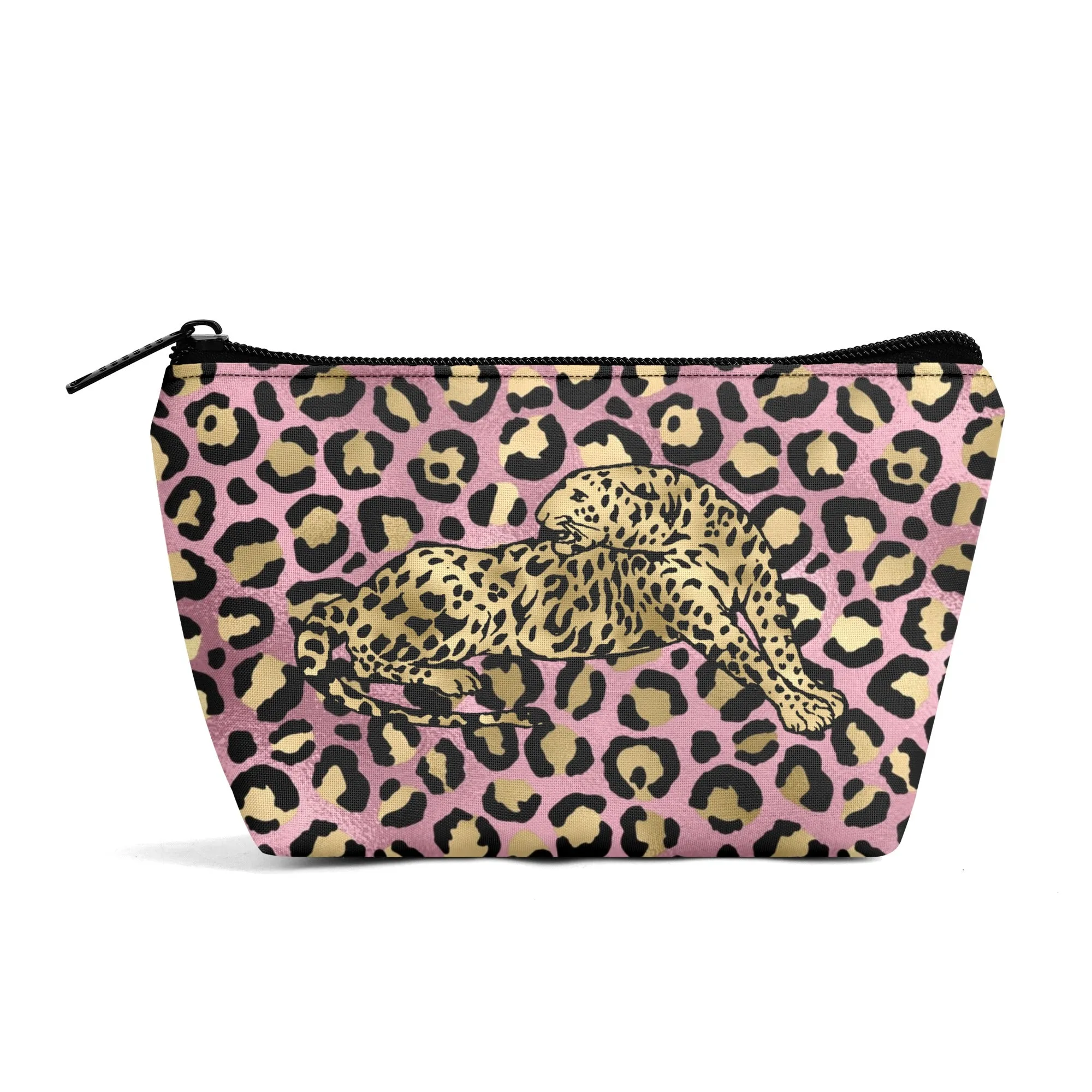 Gold Leopard Pattern Zipper Wristlet Bag