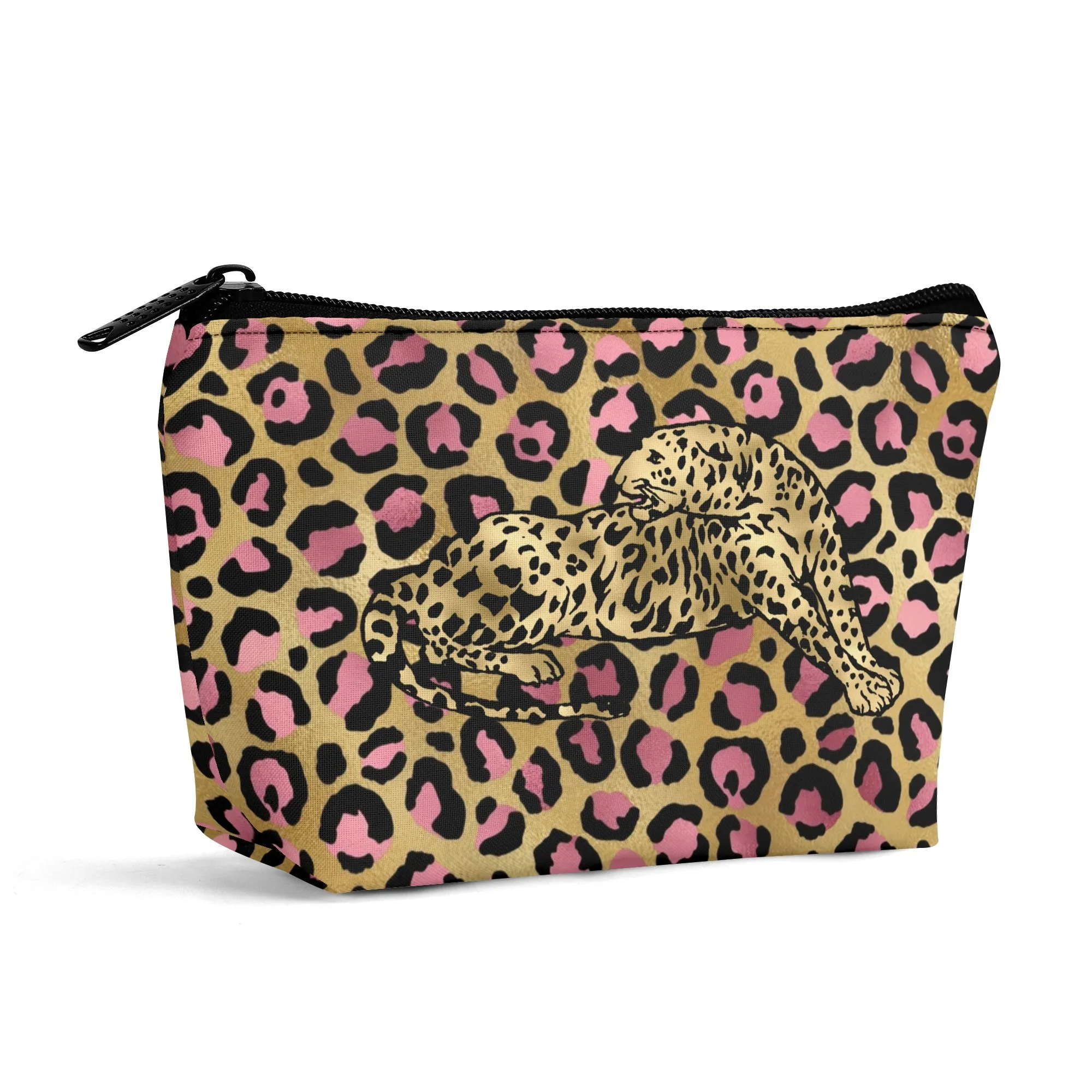 Gold Leopard Pattern Zipper Wristlet Bag