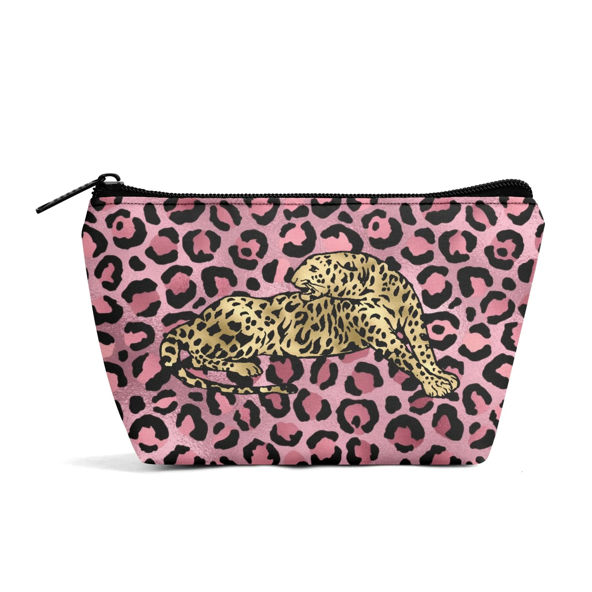 Gold Leopard Pattern Zipper Wristlet Bag