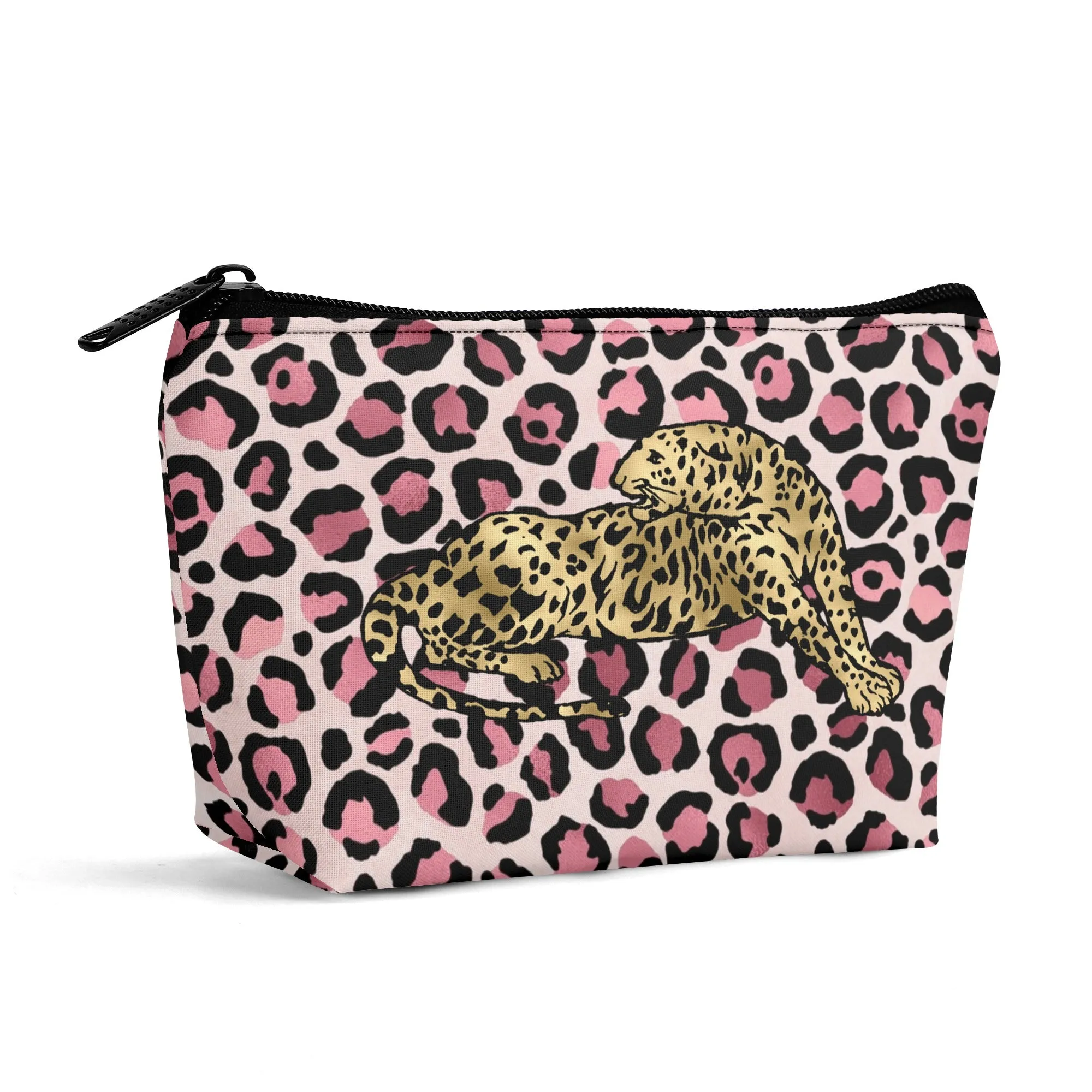 Gold Leopard Pattern Zipper Wristlet Bag
