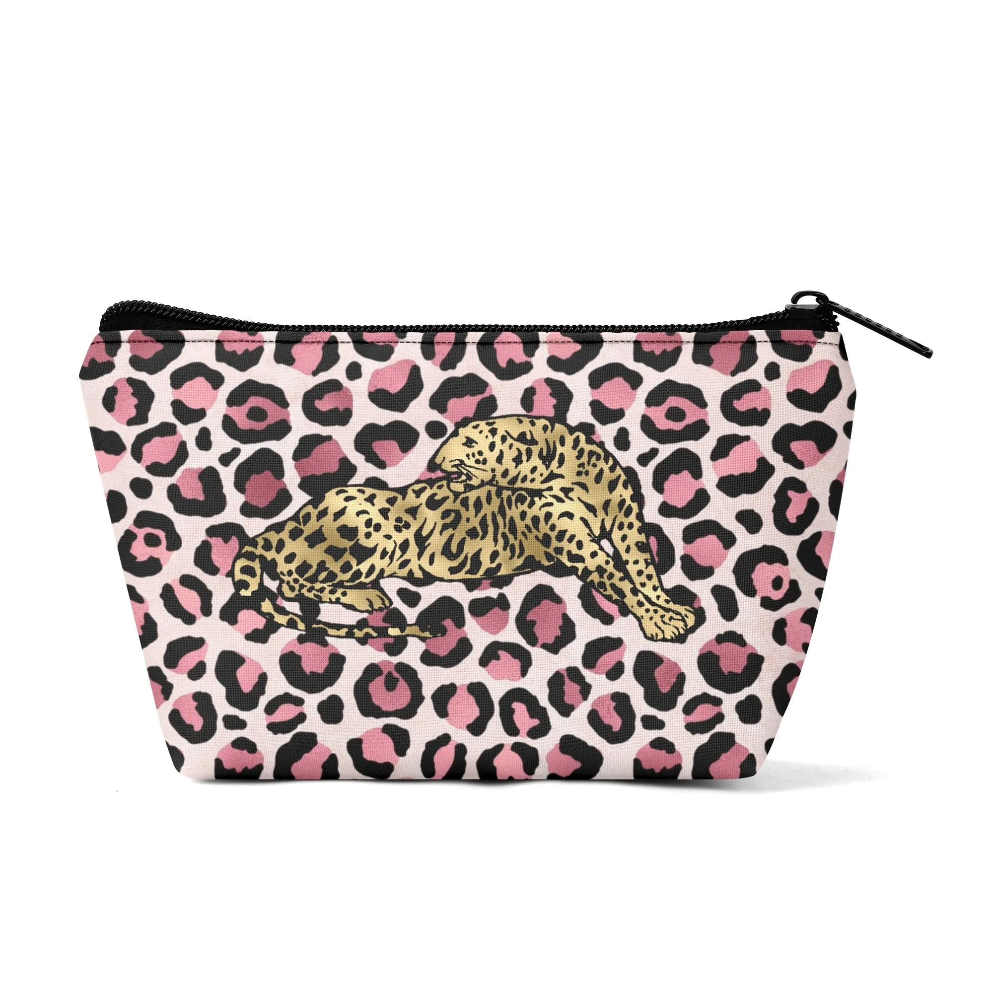 Gold Leopard Pattern Zipper Wristlet Bag