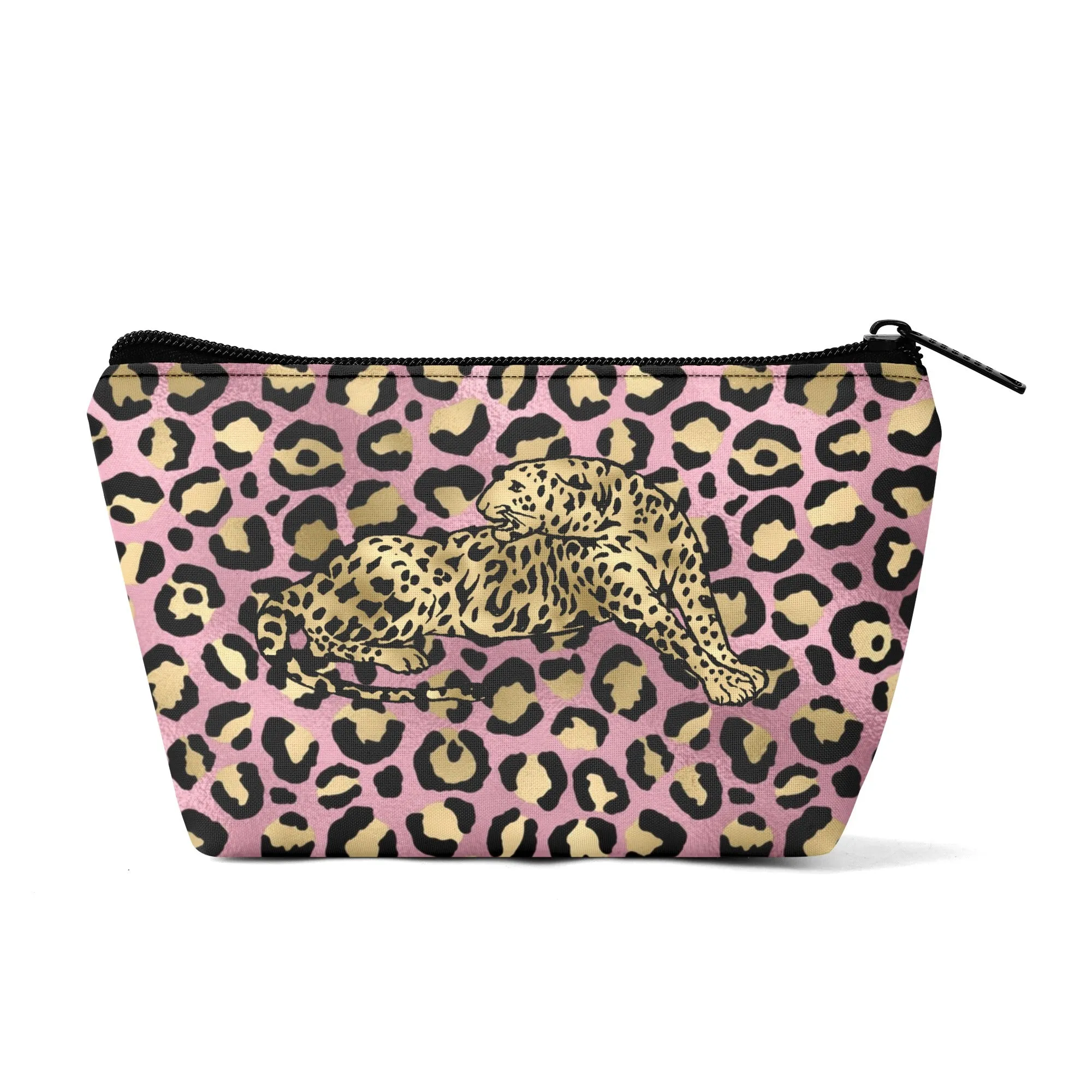 Gold Leopard Pattern Zipper Wristlet Bag