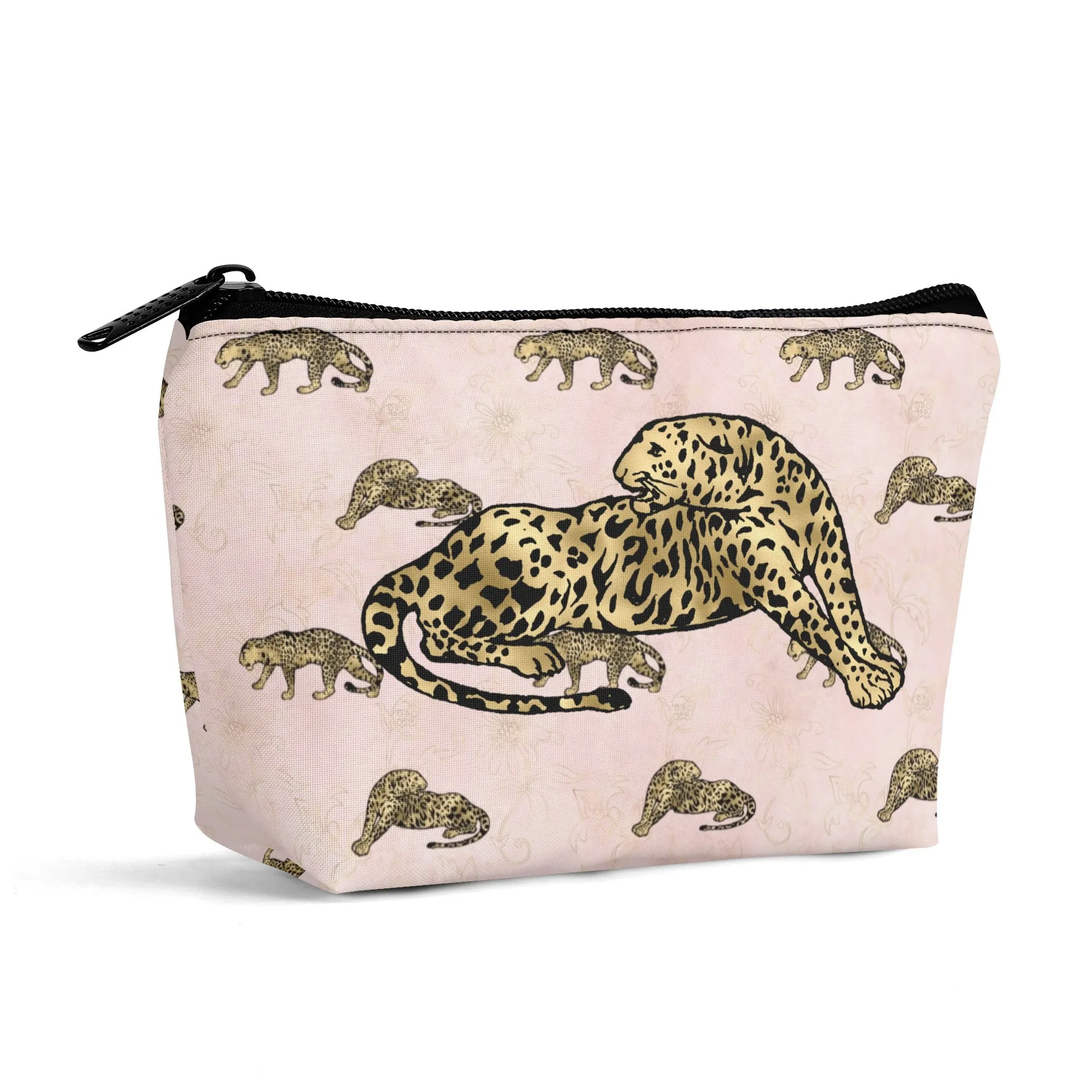 Gold Leopard Pattern Zipper Wristlet Bag