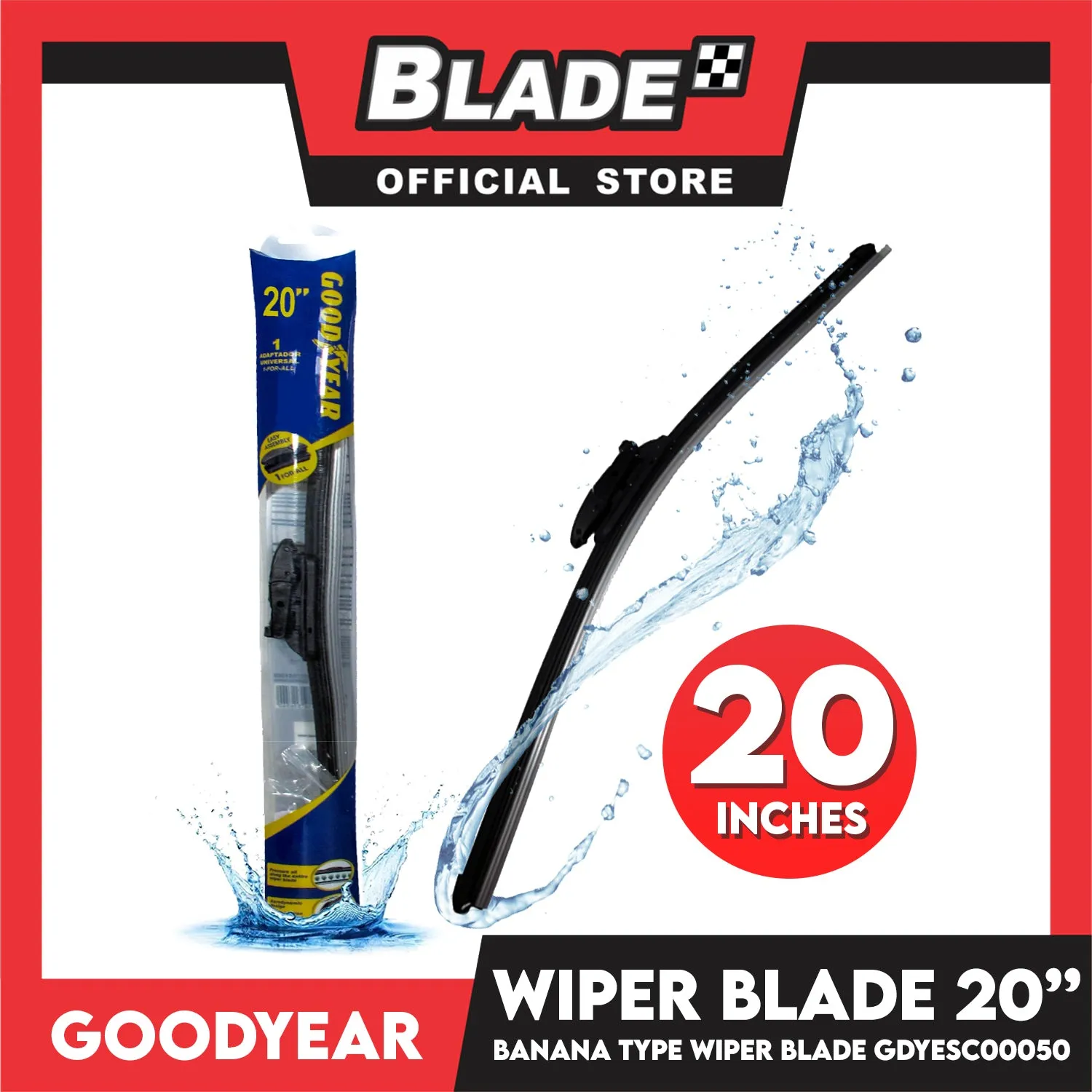 Goodyear Banana Type Universal Wiper Blade 20''/18'' Set Aerodynamic Design