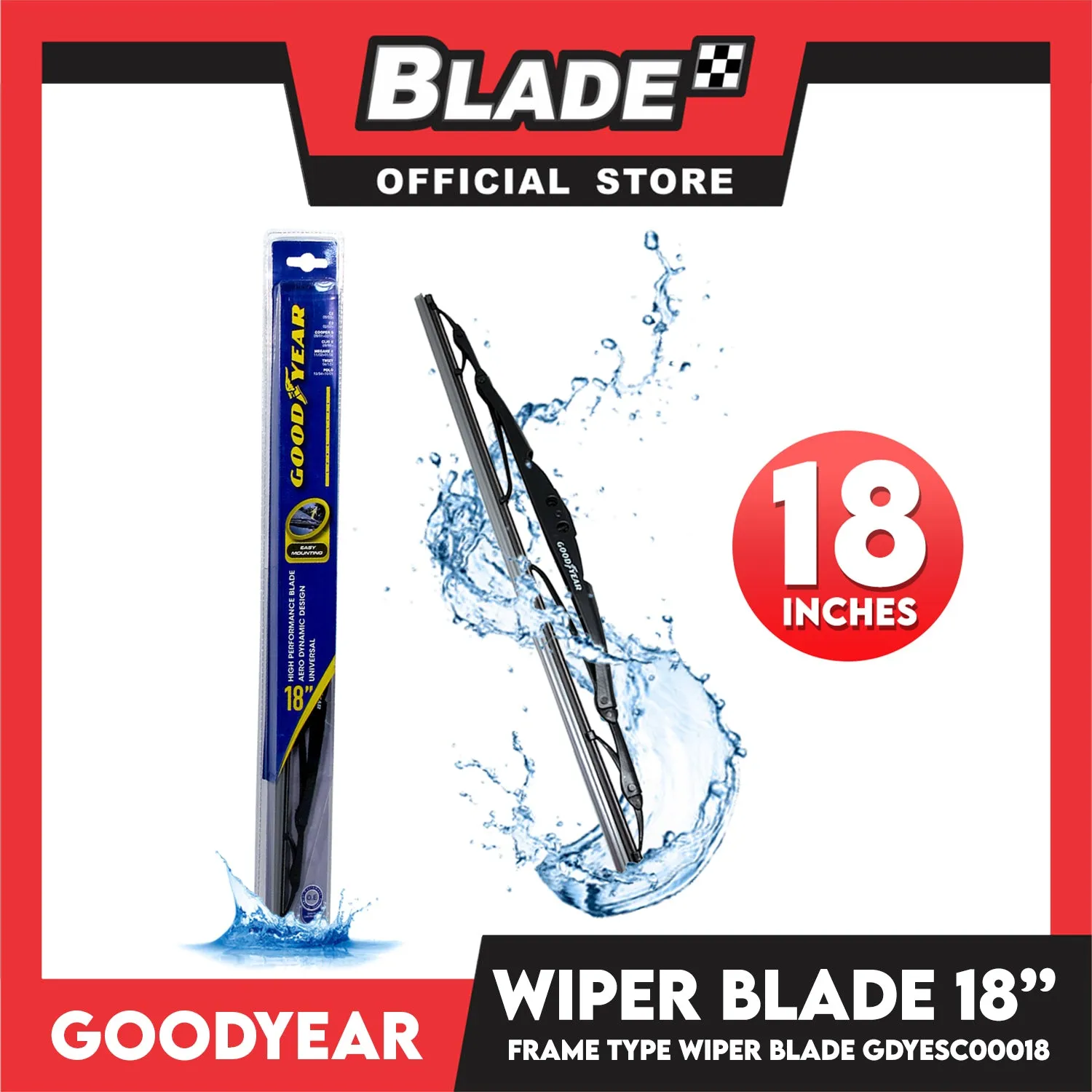 Goodyear Banana Type Universal Wiper Blade 20''/18'' Set Aerodynamic Design