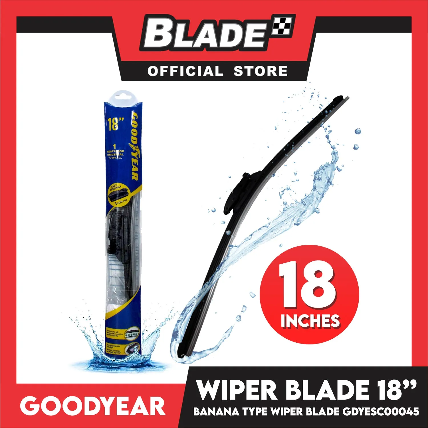 Goodyear Banana Type Universal Wiper Blade 20''/18'' Set Aerodynamic Design