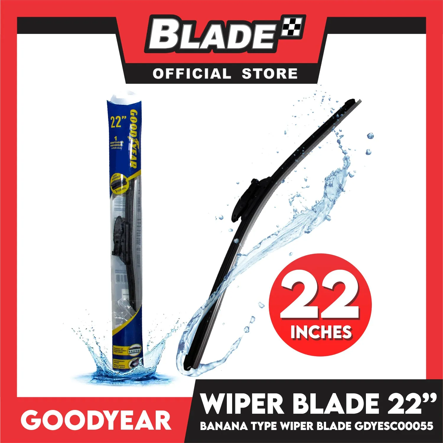 Goodyear Banana Type Universal Wiper Blade 22''/14'' Set Aerodynamic Design