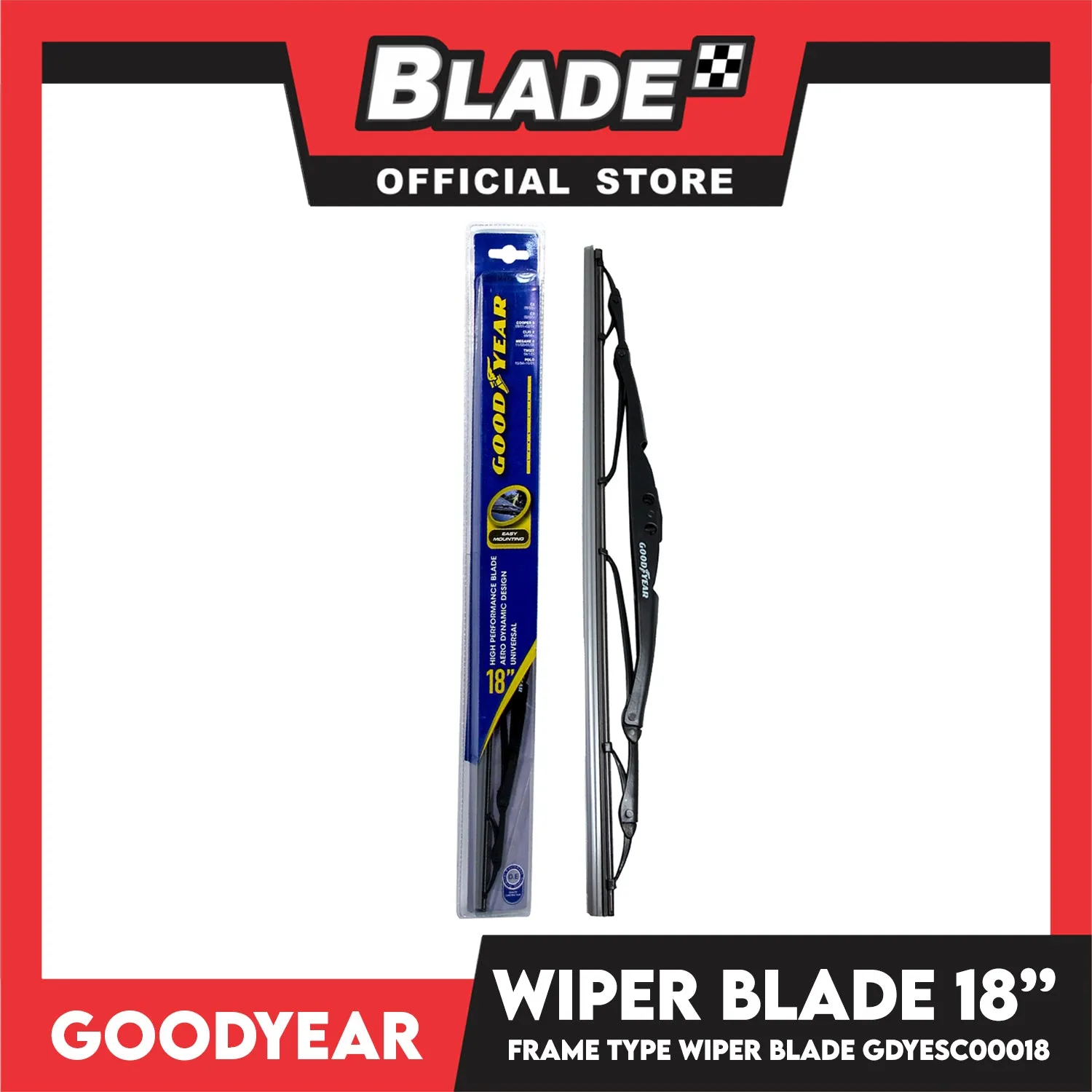 Goodyear Wiper Blade Frame Type High Performance GDYESC00018 18'' Aerodynamic Design