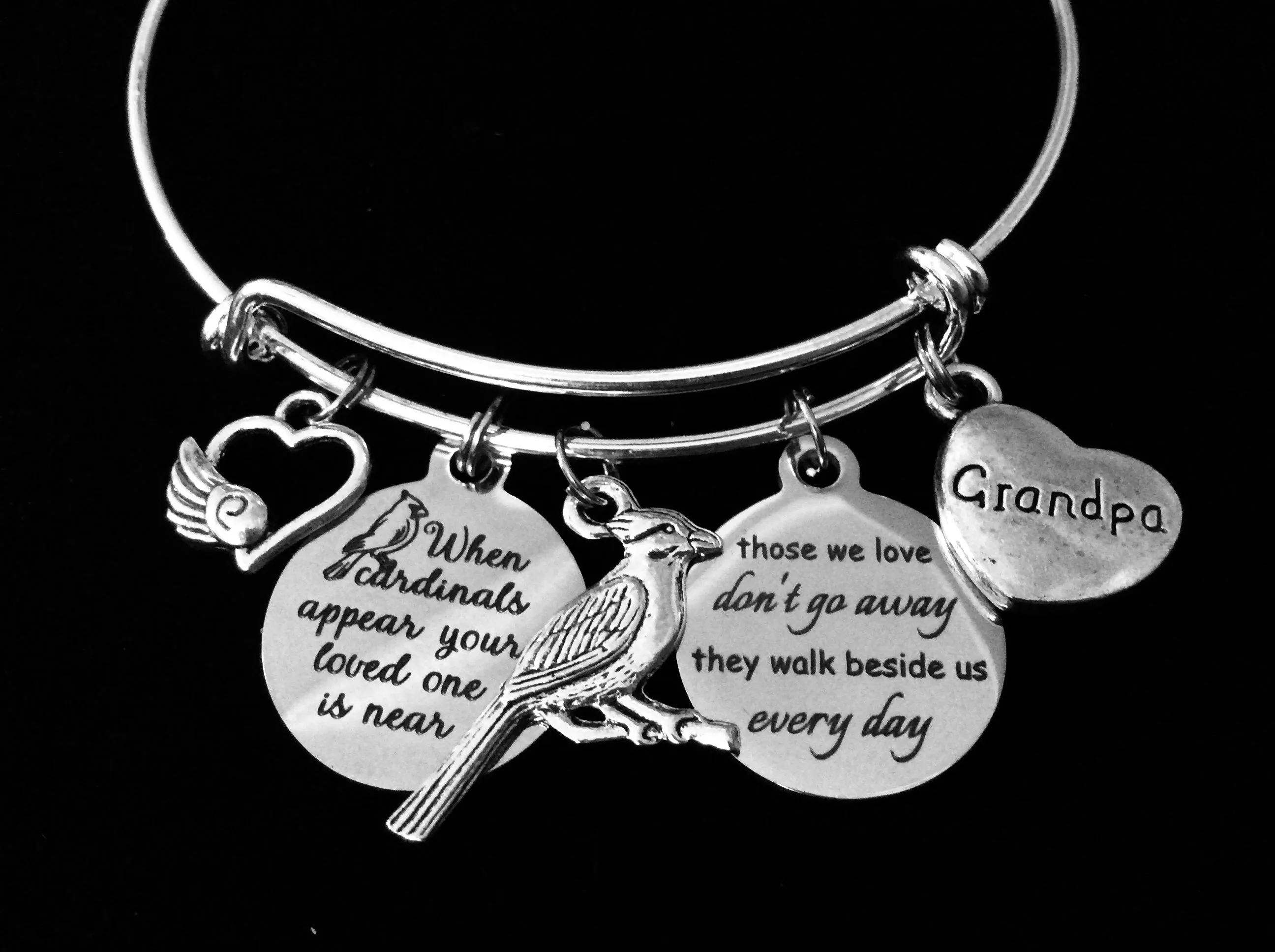 Grandpa Memorial Expandable Charm Bracelet Silver Adjustable Bangle One Size Fits All Gift Cardinal Love One