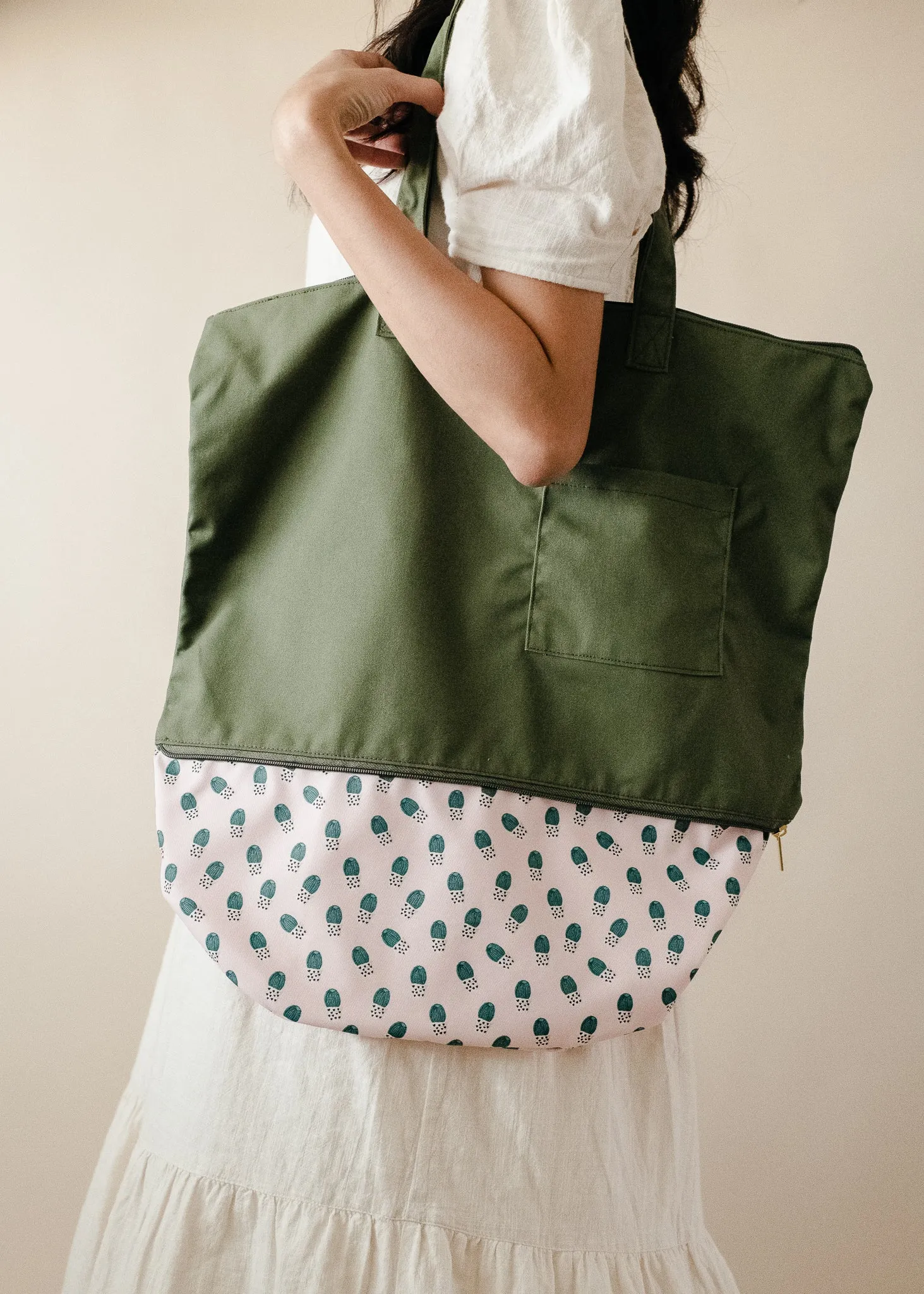 Green Cactus CarryAll Expandable Washable Tote Bag
