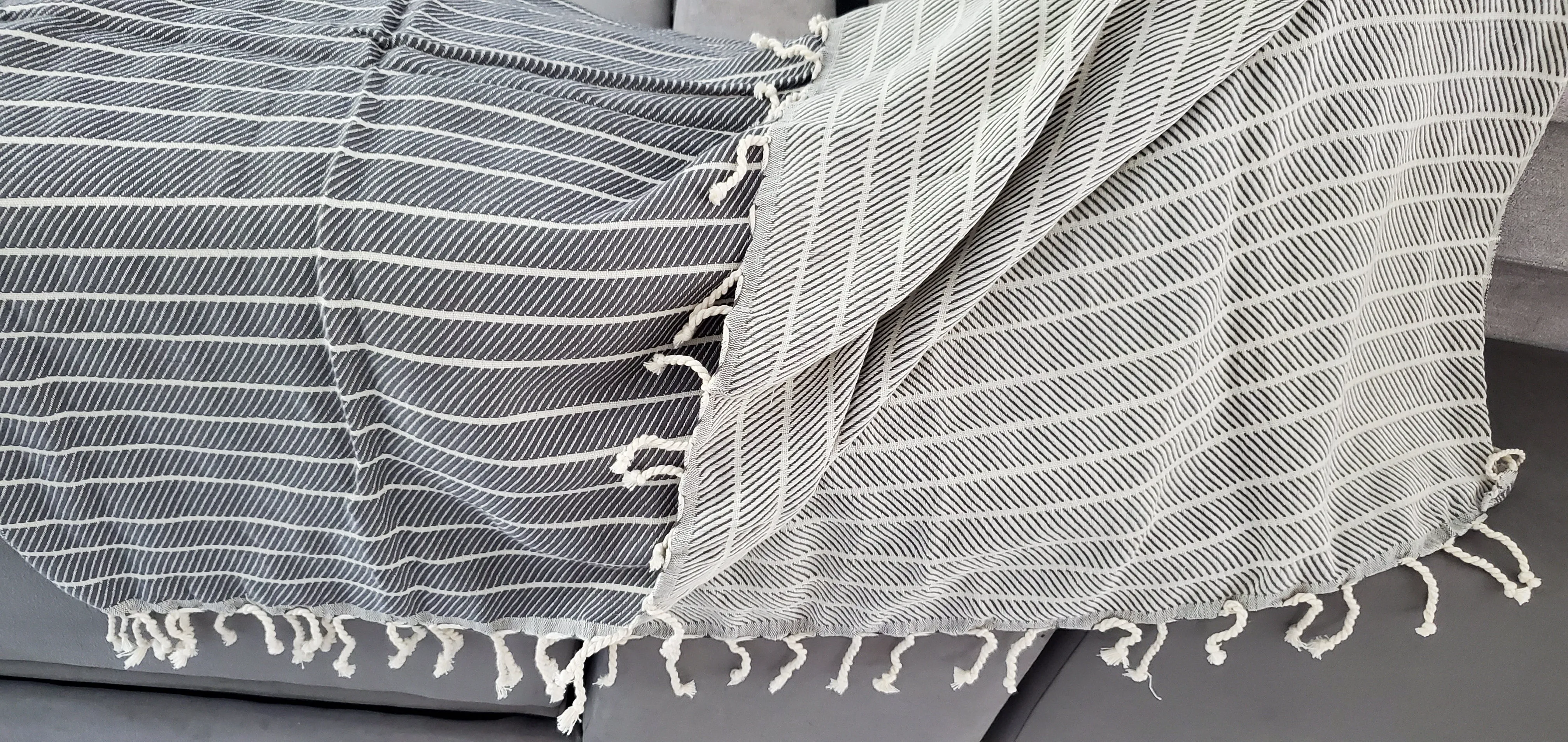 Grey white narrow stripe Pestemal Turkish Towel