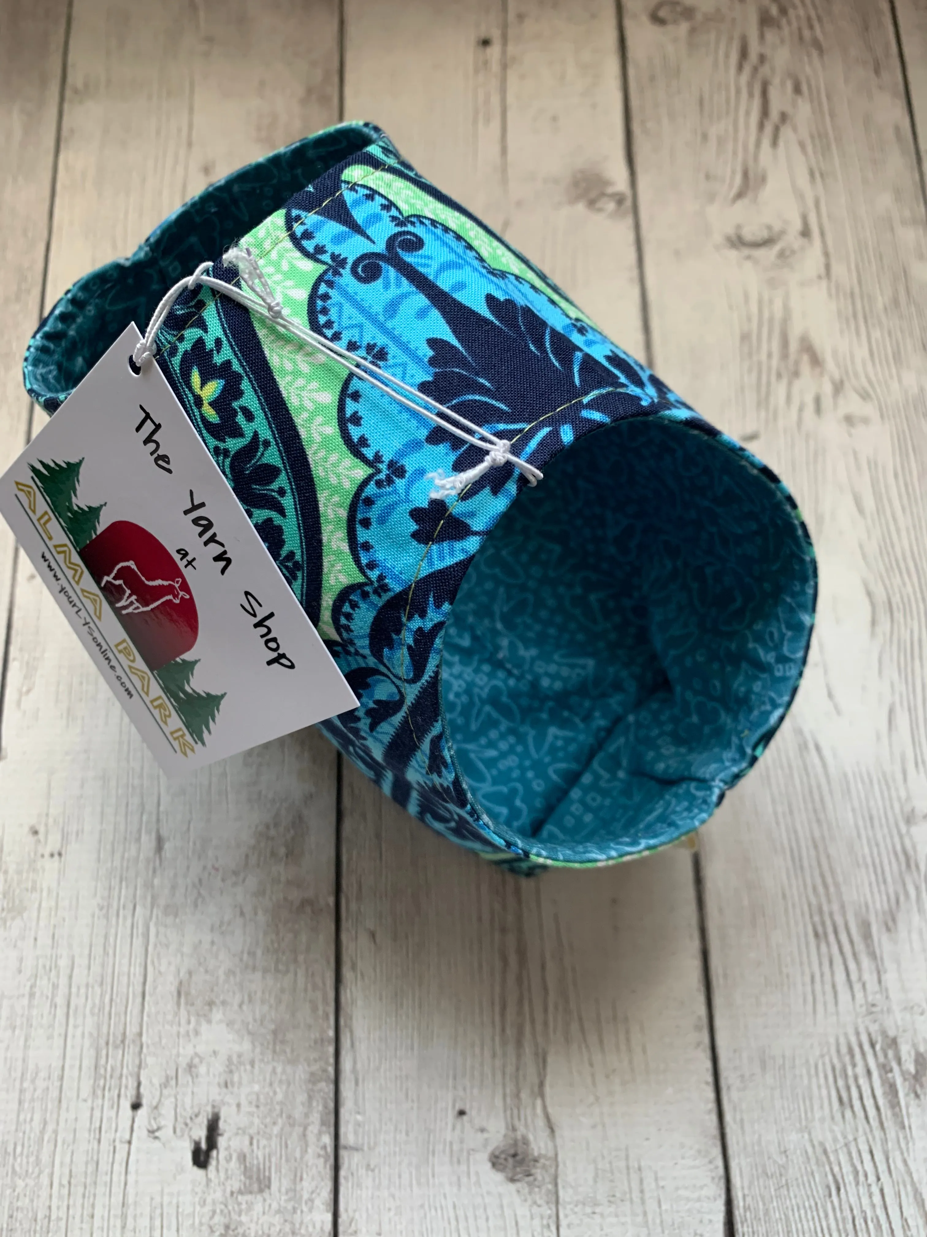 Handle Project Bag by Rose (Small)- Perfect for SOCK Knitters - Blue medallion /blue hearts