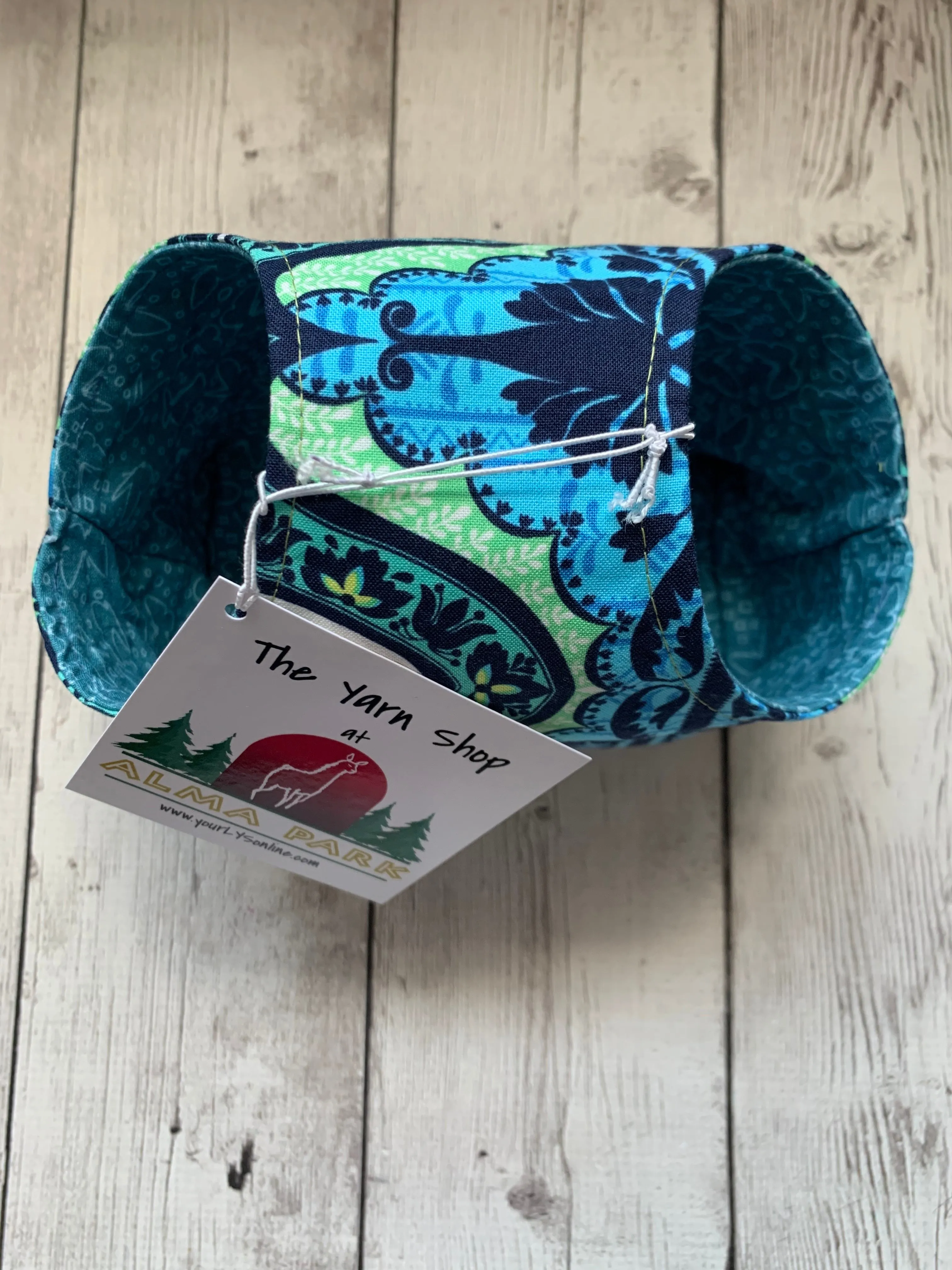 Handle Project Bag by Rose (Small)- Perfect for SOCK Knitters - Blue medallion /blue hearts