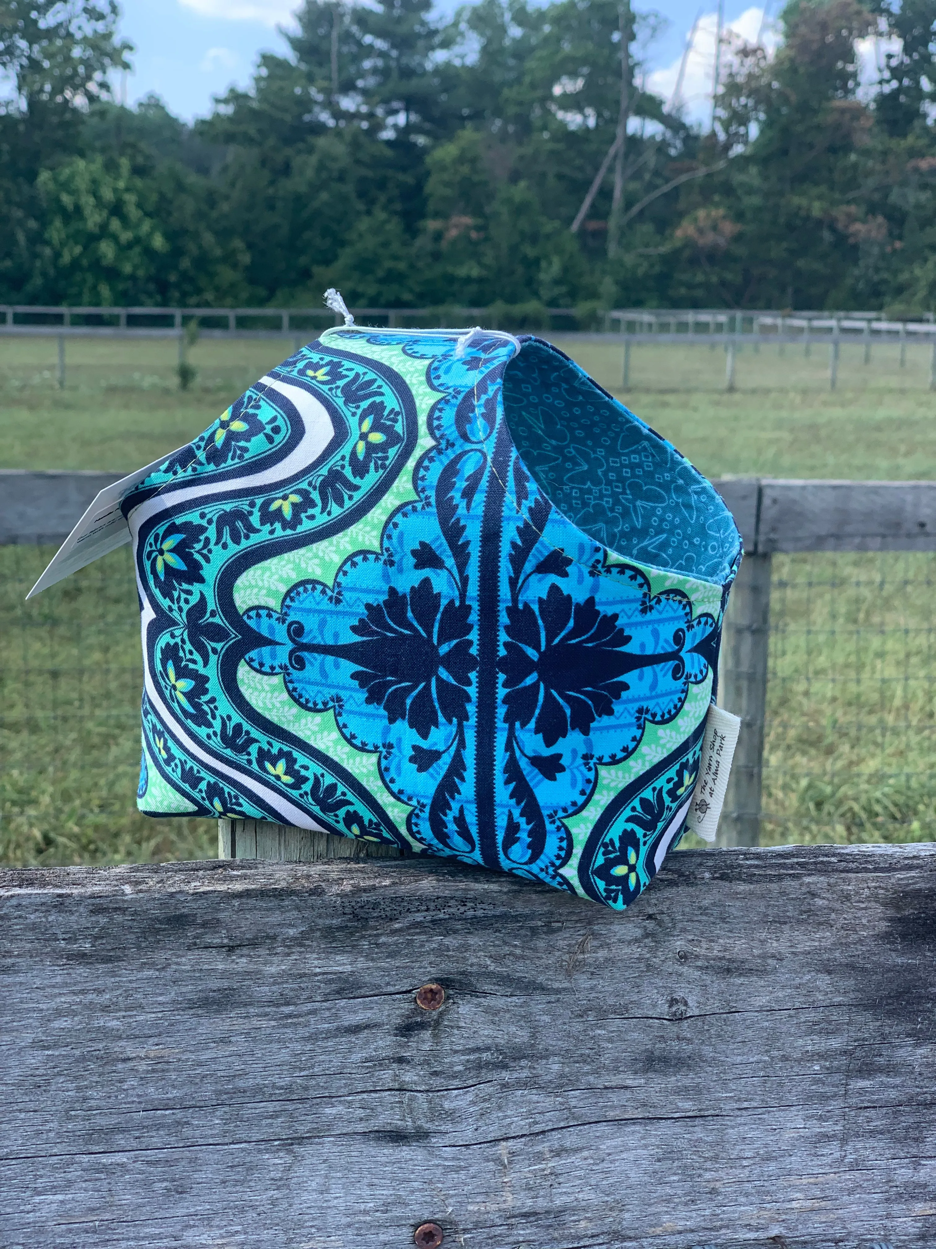 Handle Project Bag by Rose (Small)- Perfect for SOCK Knitters - Blue medallion /blue hearts