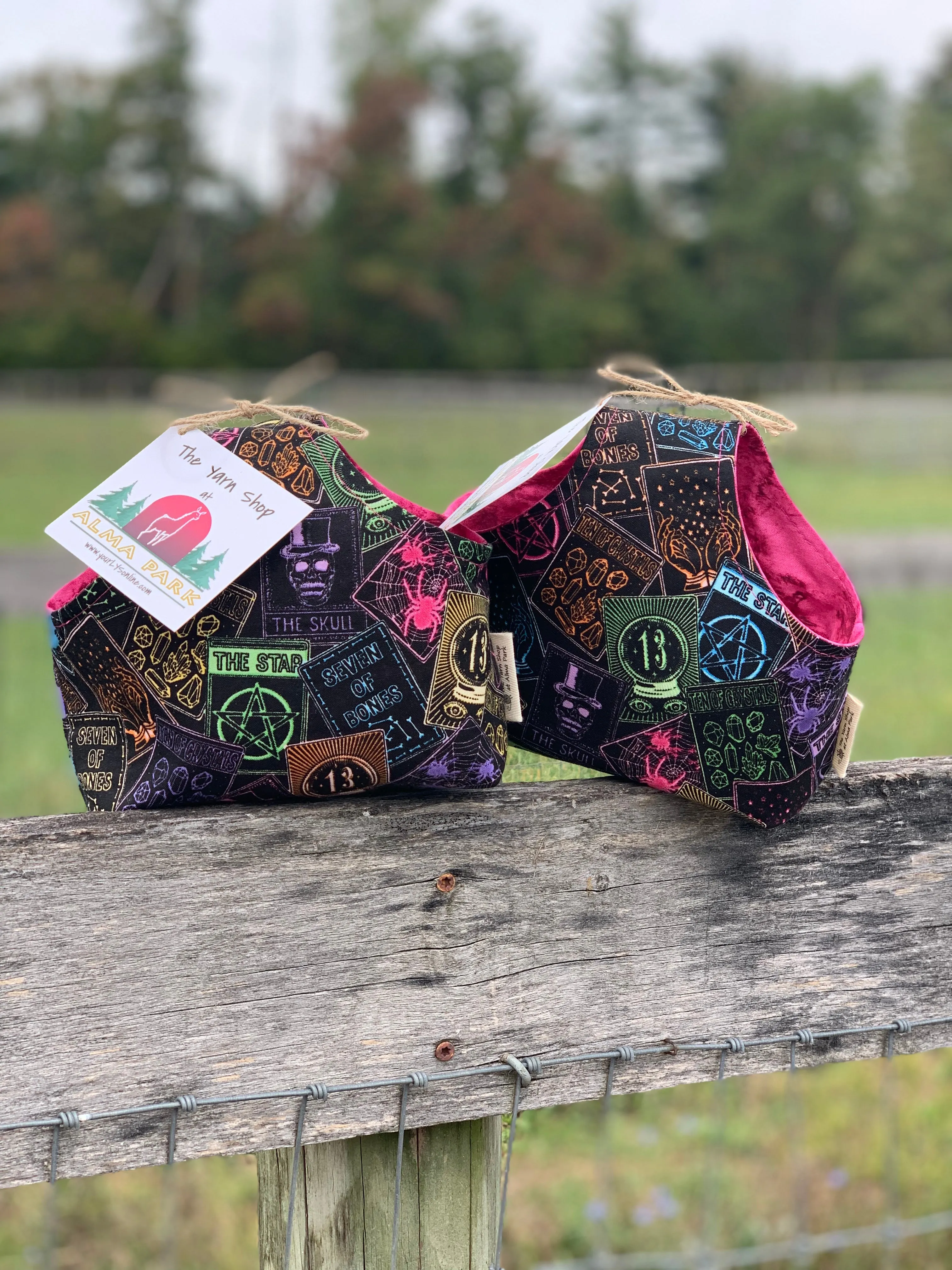 Handle Project Bag by Rose (Small)- Perfect for SOCK Knitters -  Tarot Cards with Pink